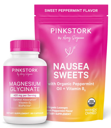 Pink Stork Mood and Stomach Relief Bundle - Magnesium Glycinate and Organic Peppermint Sweets for Morning Sickness and Motion Sickness, Mood Support Pink Stork uk supplements