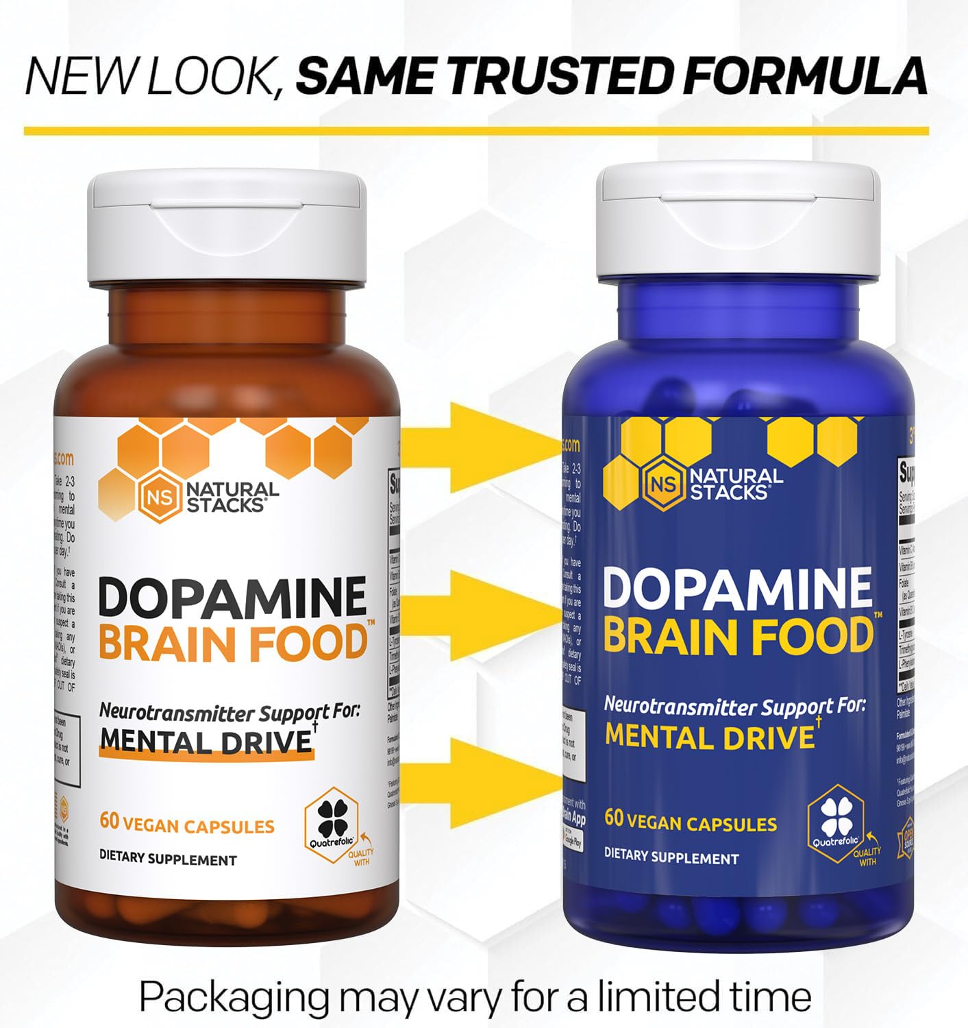 NATURAL STACKS Dopamine Brain Food - 650mg L-Tyrosine Supplement - Dopamine Supplement for Focus & Mental Drive - Supports Mental Energy - Neurotransmitter Support with B Vitamins - 60 Capsules NATURAL STACKS uk supplements