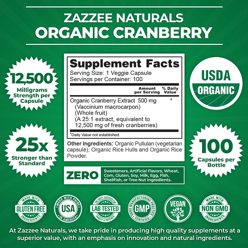 Zazzee USDA Organic Cranberry 25:1 Extract, 12,500 mg Strength, 100 Vegan Capsules Zazzee uk supplements