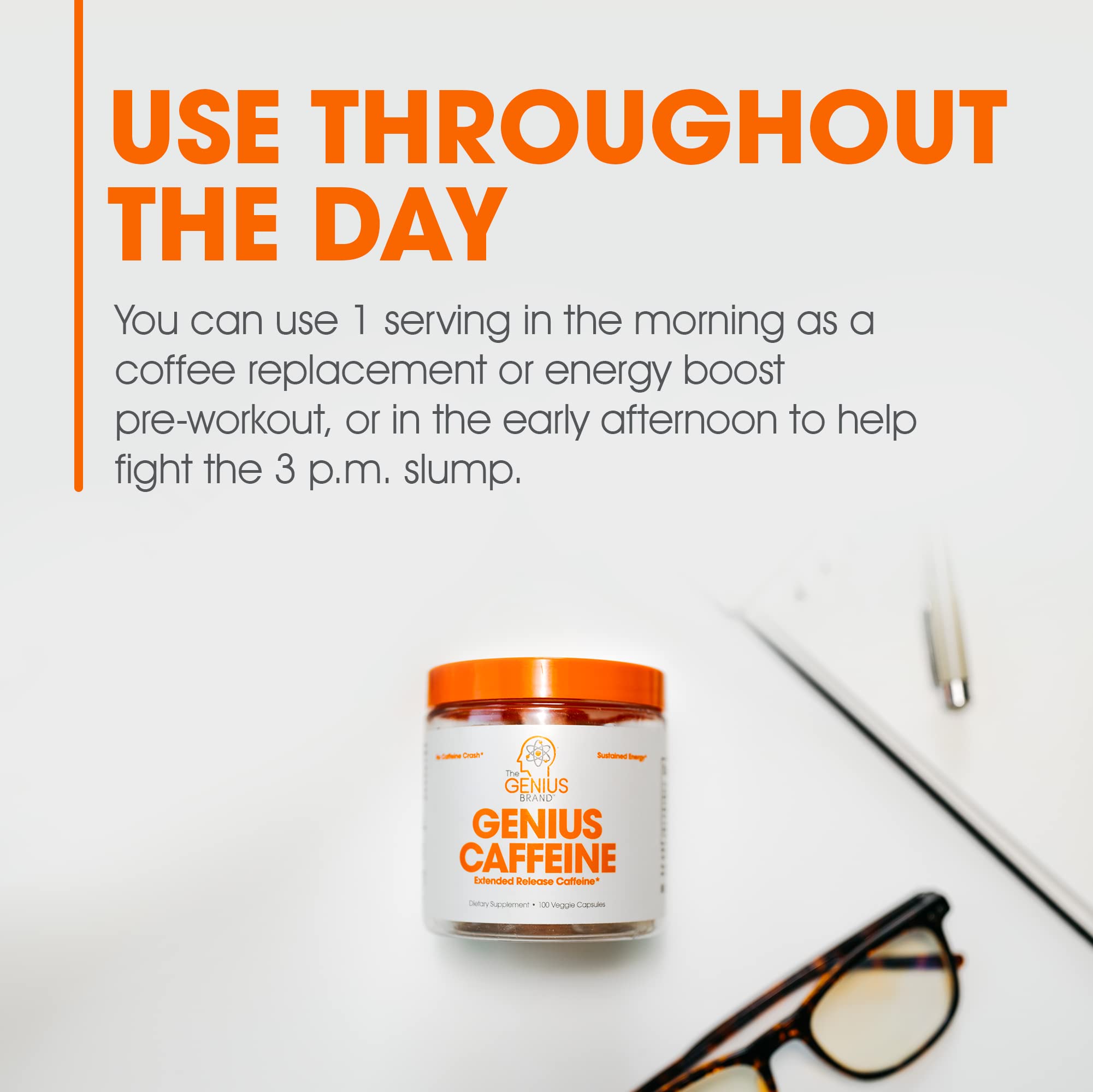 Genius Caffeine Pills 100mg, Extended-Release Microencapsulated Caffeine Pills The Genius Brand uk supplements
