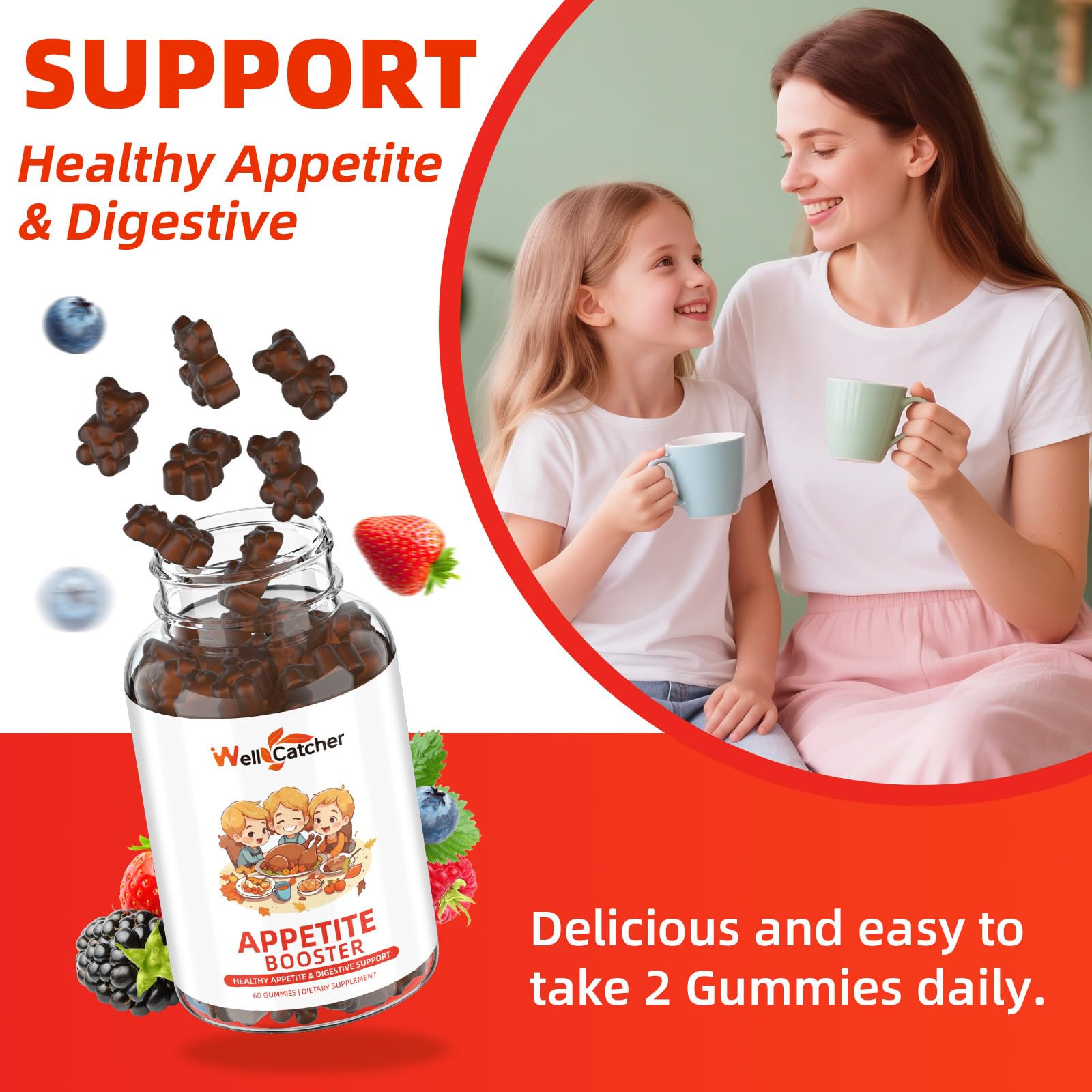 Appetite Booster Gummies for Kids Adults: Appetite Support Supplement with Bromelain Hawthorn Zinc Vitamin B12 for Healthy Digestive & Nutritional Balance, Sugar Free Mixed Fruit Flavor Vegan 30 Days Wellcatcher uk supplements