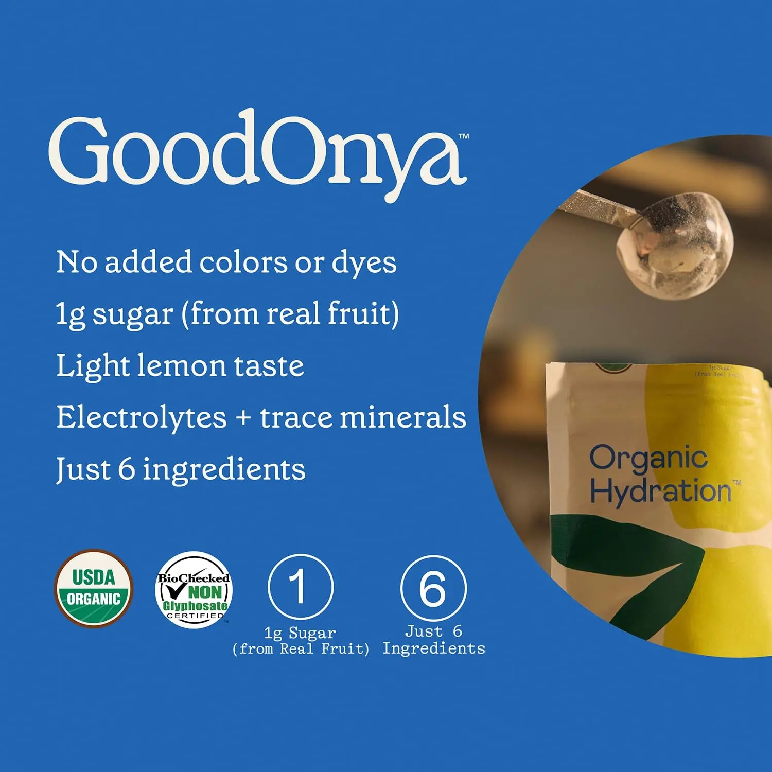 GOODONYA Organic Hydration Electrolyte Drink Mix, Certified Organic Hydration Powder, Non-GMO, Biochecked Glyphosate Free, Low Sugar, Lemonade Flavor, GOODONYA uk supplements