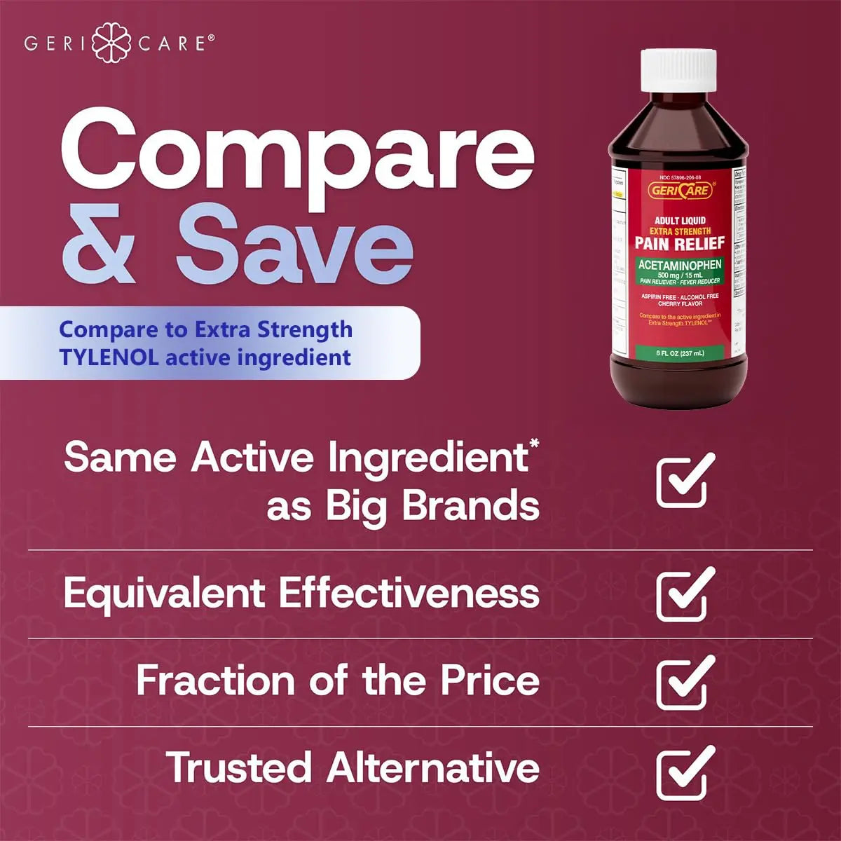 GeriCare Extra Strength Acetaminophen 500 mg Adult Liquid Pain Relief, Fever Reducer, 8 FL OZ (Pack of 1) GeriCare uk supplements