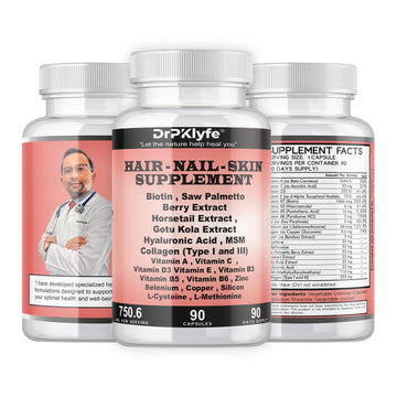 DrPKLyfe Hair, Nail and Skin Supplement Capsules:Biotin, Collagen, Collagen Peptides, Acid Hyaluronic, Biotin, Vitamin A, C, B5, B6 Saw Palmetto & More - 90 Capsules. DrPKLyfe uk supplements