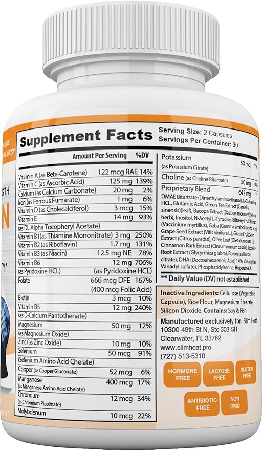 Keto Brain Booster - Brain Supplement - Focus, Concentration, Memory Neuro Supplement for Women & Men - Supports Learning, Energy, Immunity - All Natural, Non GMO, Made in USA - 60 Capsules Slim Heat uk supplements