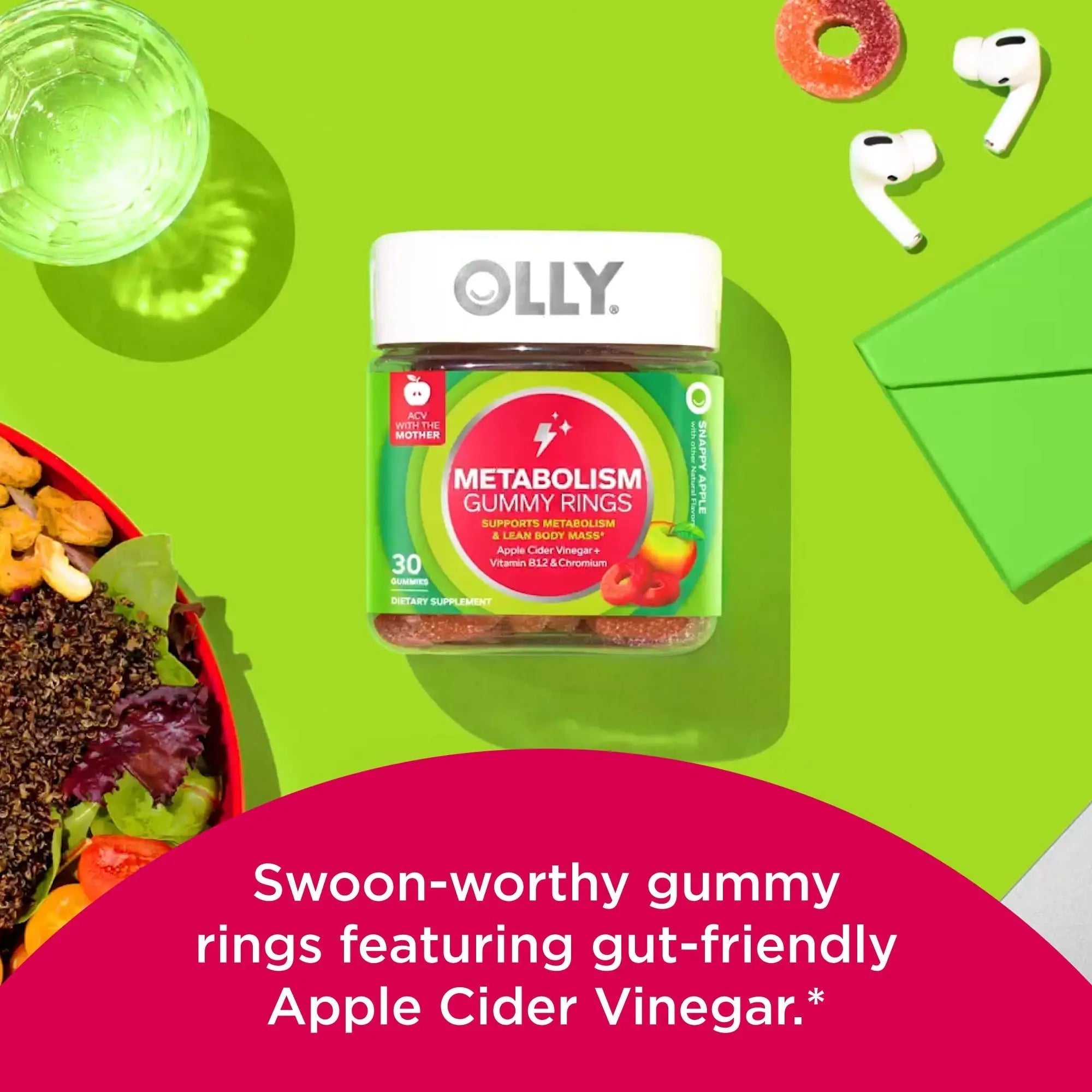OLLY Multi + Probiotic Adult Multivitamin Gummy, 1 Billion CFUs, Digestive and Immune Support & Metabolism Gummy Rings, Apple Cider Vinegar, Vitamin B12, Chromium, Energy and Digestive Health OLLY uk supplements