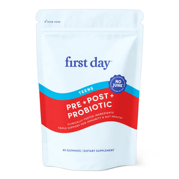 FIRST DAY Teens’ Gut Sustainer Tribiotic Gummies – 3-in-1 Prebiotic, Probiotic & Postbiotic Supplement – Supports Digestive, Skin, Oral & Immune Health, Nutrient Absorption & Growth – 30-Day Supply FIRST DAY uk supplements