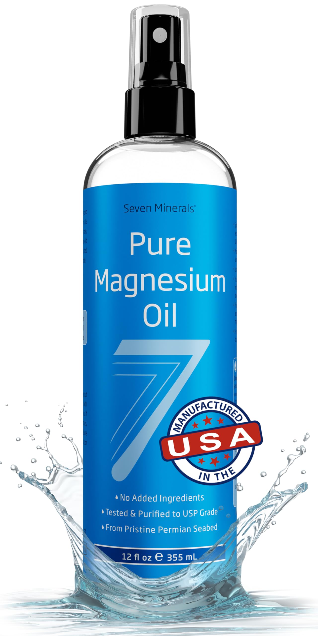 Seven Minerals Pure Magnesium Oil Spray, Big 12oz, USP Grade, Extra Strength, for Feet, Sleep, Muscle Pain & Cramps - Mined in The USA Seven Minerals uk supplements