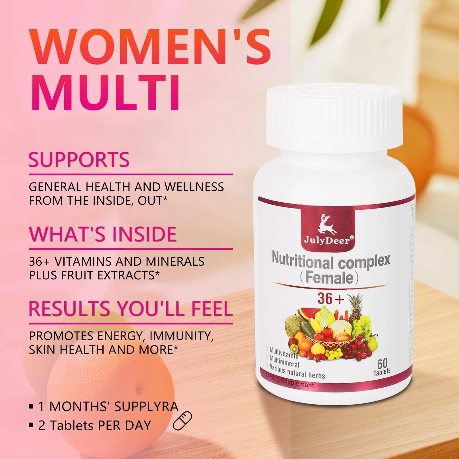 JulyDeer One Daily Tablet Multivitamin for Women - Complete Multimineral with Vitamin A, C, D, E and B-Complex, Zinc & More for Women's Immunity JulyDeer uk supplements