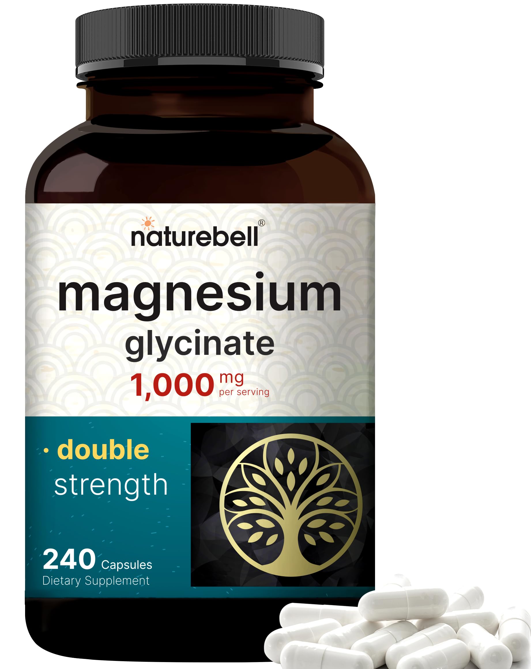 NatureBell Magnesium Glycinate 1,000mg, 240 Capsules | 500mg per Capsule | 100% Chelated & Purified | Sleep, Muscle & Nerve Support | Non-GMO, Gluten-Free NatureBell uk supplements