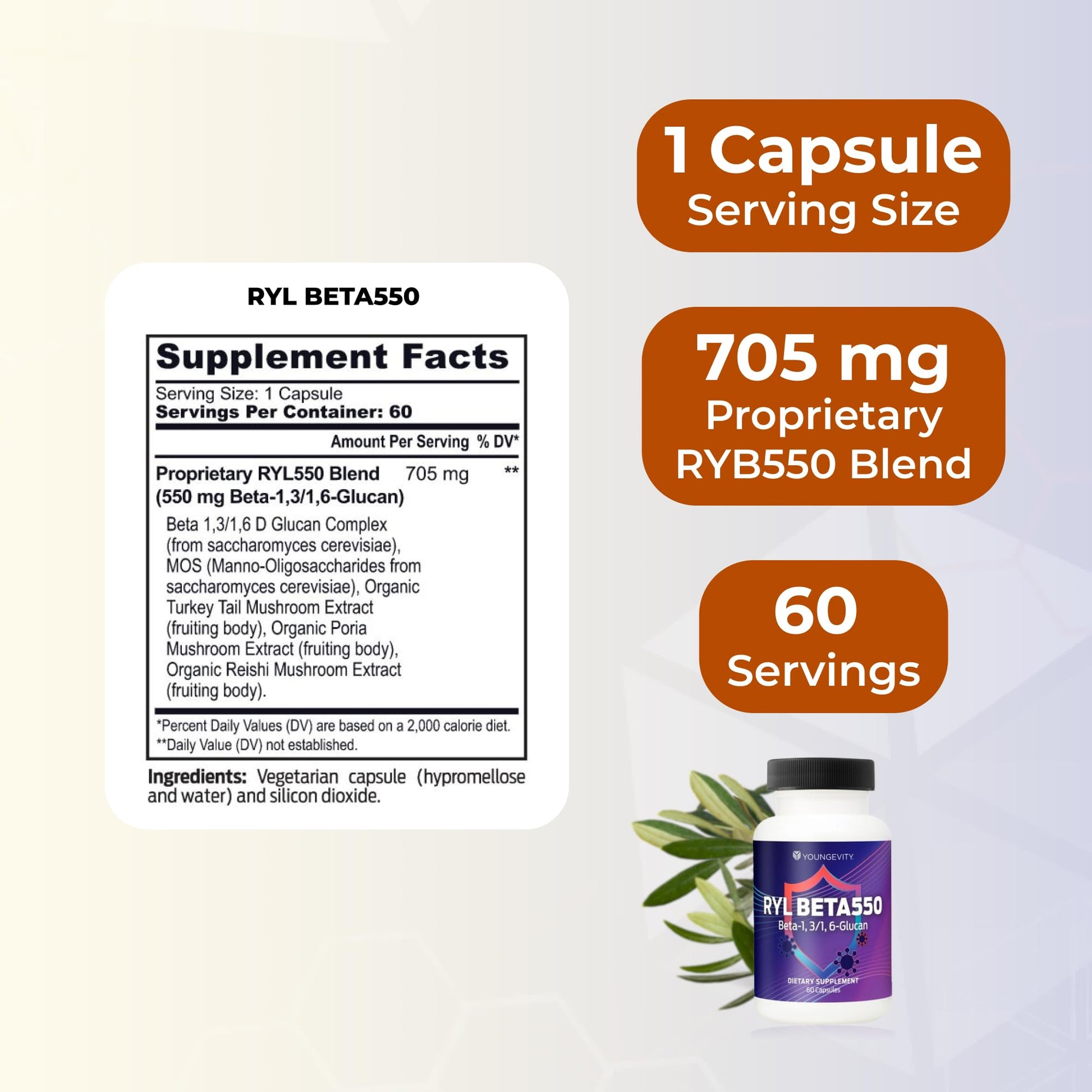 Youngevity RYL Beta550 Beta 1, 3-D Glucan Immune Support - 60 Capsules (Pack of 1) Youngevity uk supplements