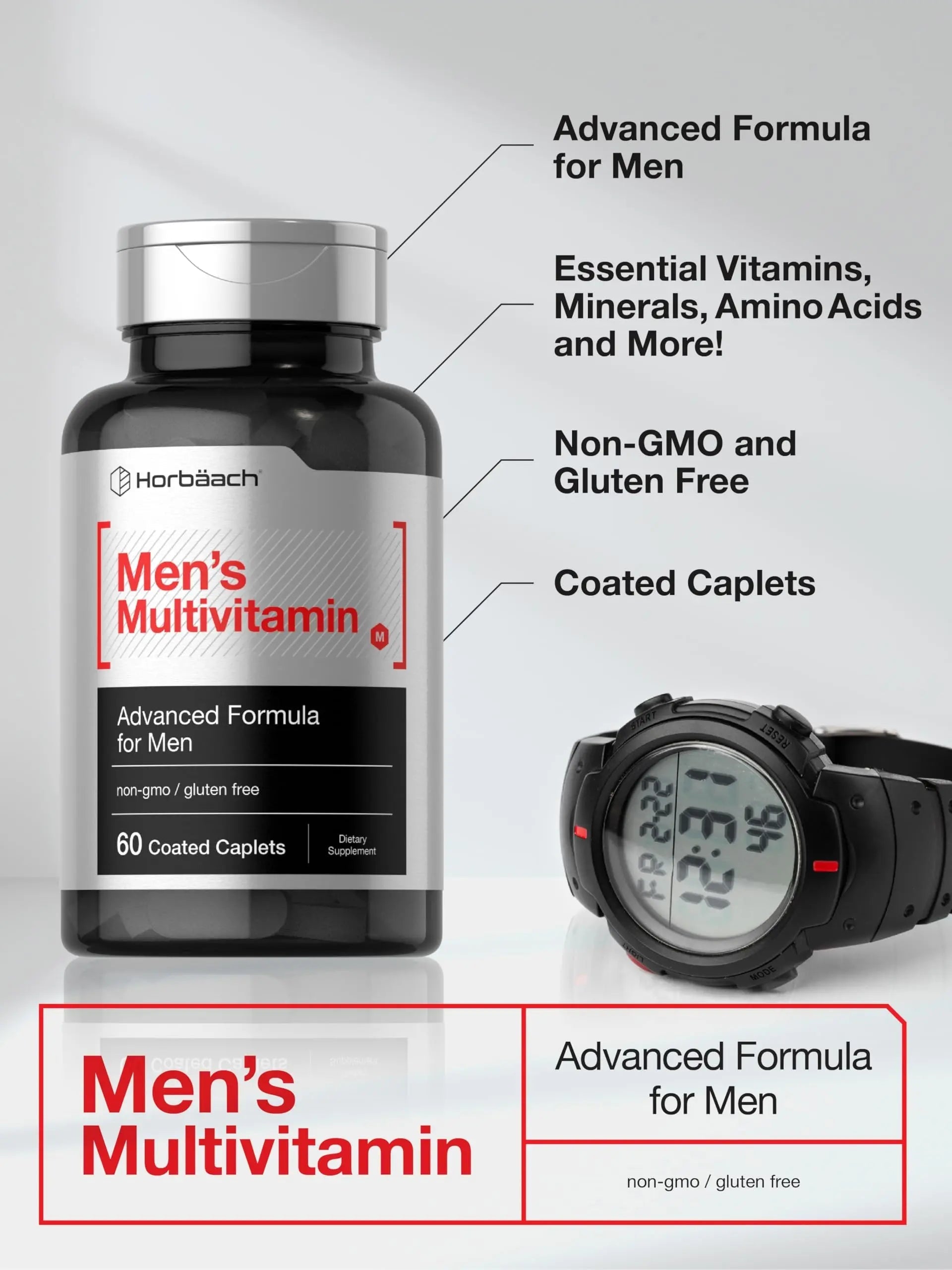 Horbäach Mens Multivitamin | 60 Caplets | Advanced Formula | with Vitamin C, D, Magnesium, Minerals & More | Horbäach uk supplements