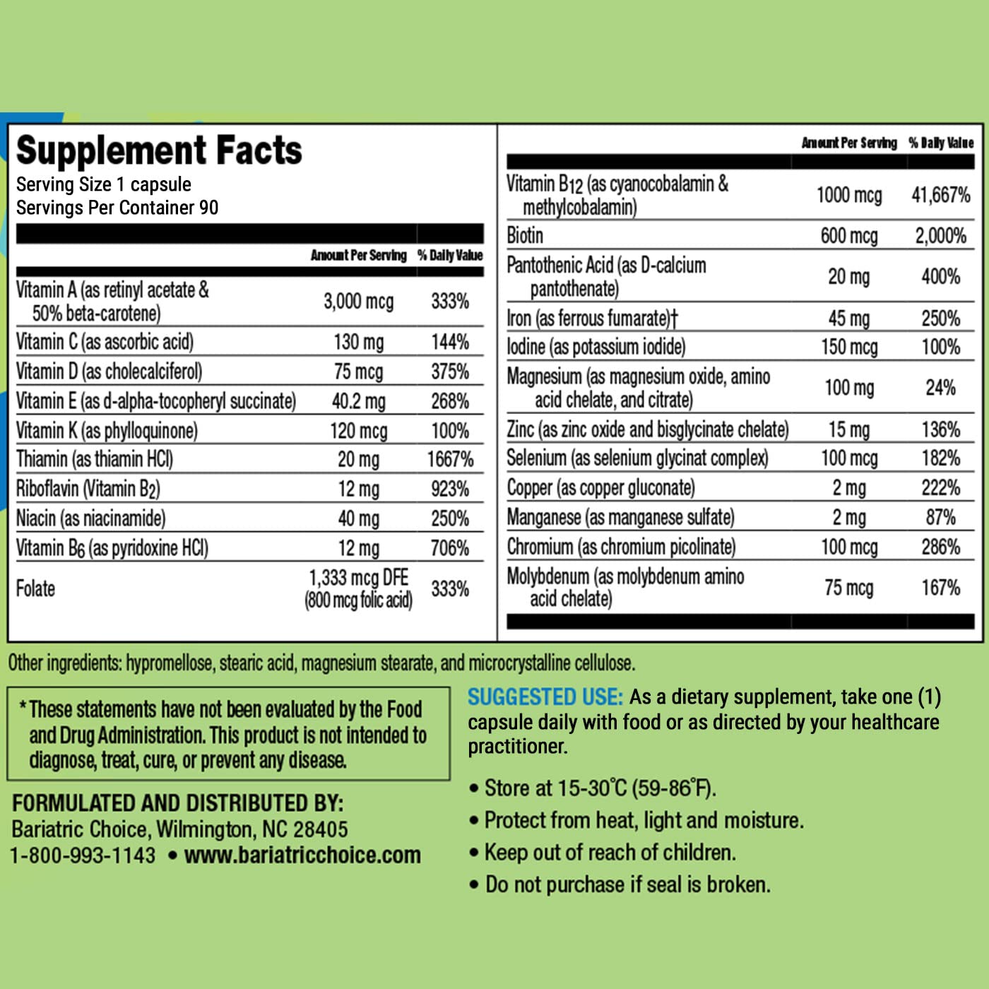 Bariatric Choice Once-Daily Bariatric Multivitamin with 45 mg of Iron | Easy to Swallow Capsule | Vitamin for Bariatric Surgery Patients | Bariatric Choice uk supplements