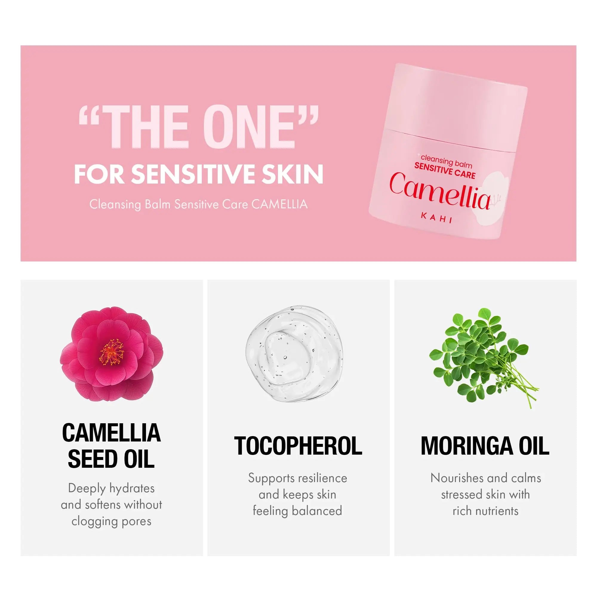 KAHI Cleansing Balm Sensitive Care Camellia - Gentle Makeup Remover Balm with Camellia Seed Oil & Vitamin E - Korean Skincare with Only 10 Ingredients 1.69 oz KAHI uk supplements
