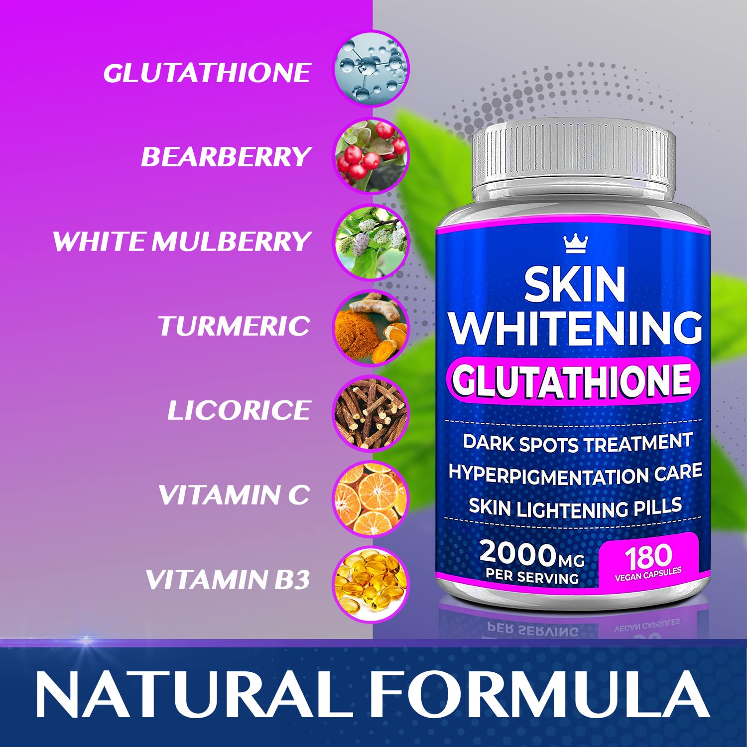 Glutathione Whitening Pills - 180 Capsules 2000mg Glutathione - Effective Skin Lightening NORTHERN CROWN COSMETICS uk supplements