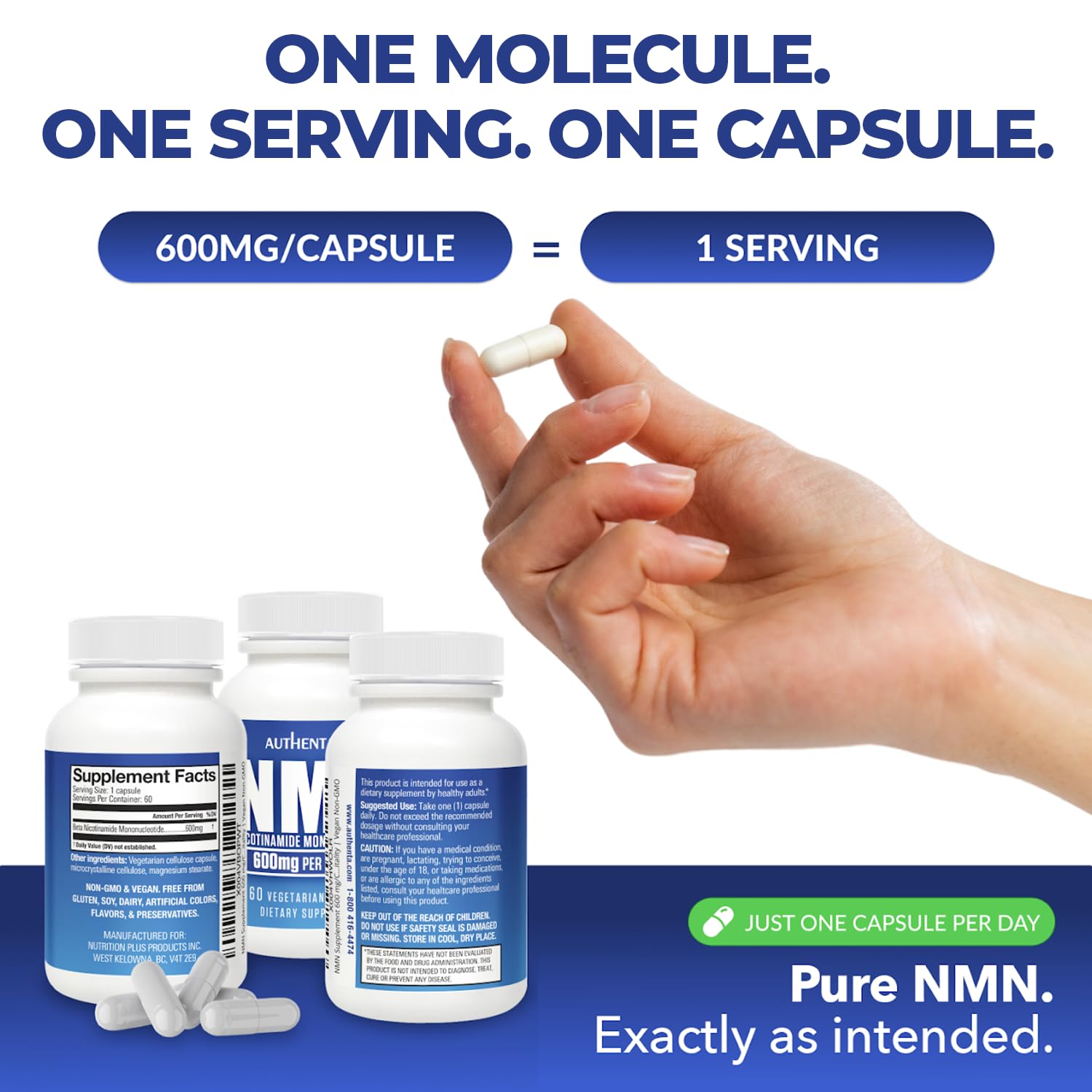 NMN Supplement 600 mg/Capsule Once Daily | 99% Pure Beta Nicotinamide Mononucleotide | Potent NAD⁺ Precursor | Supports Cellular Energy & Metabolism | Vegan, Non-GMO, Third-Party Tested & Gluten-Free AUTHENTA uk supplements