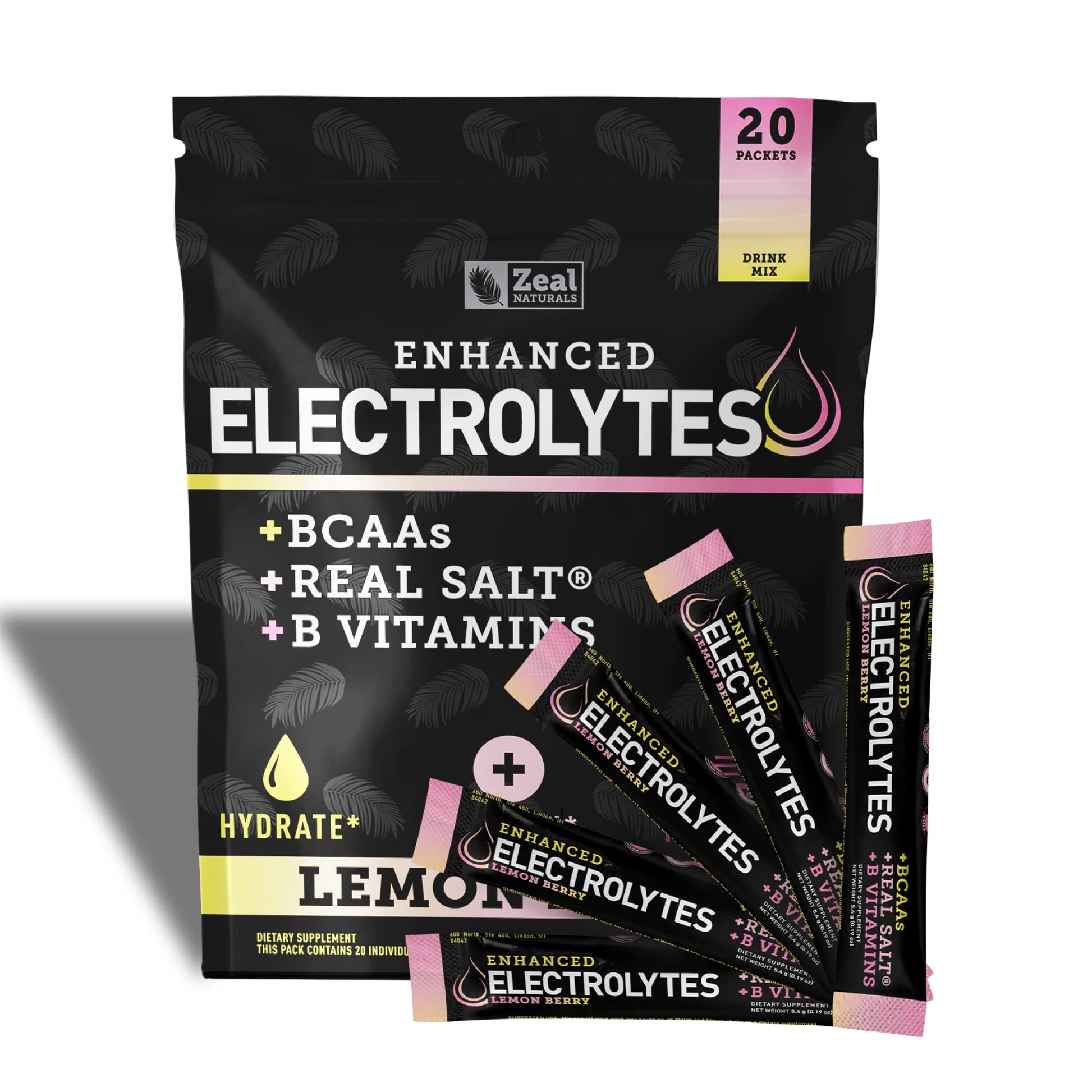 Enhanced Powder Stick Packs (Lemon Berry - 20 Packets) Sugar Free + BCAA B-Vitamins Zeal Naturals uk supplements