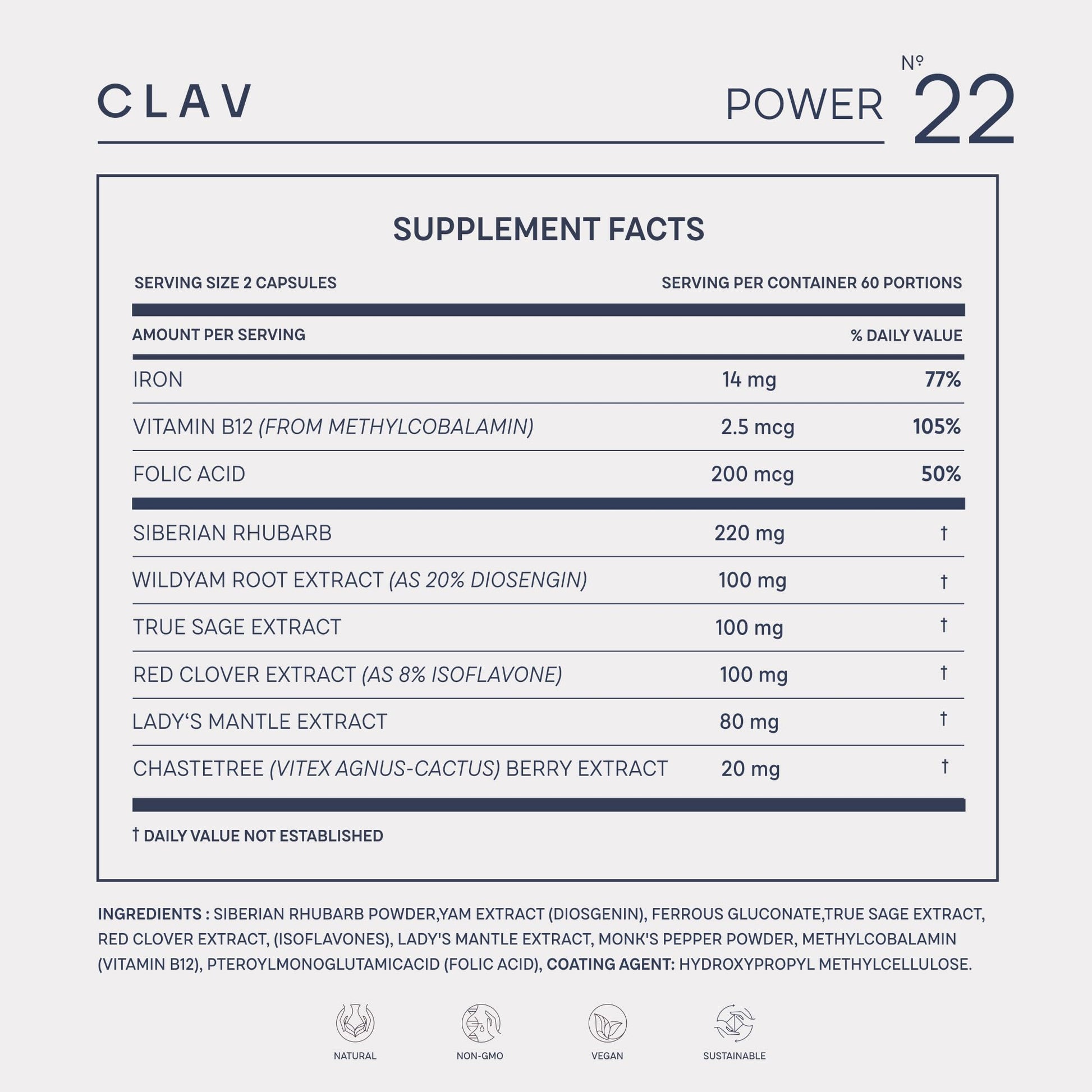 CLAV® Natural Hormone Balance for Women - PMS Relief with Siberian Rhubarb, Wild Yam & Vitex Berry - Vegan Menstrual Regulator Supplement - 120 Capsules CLAV uk supplements