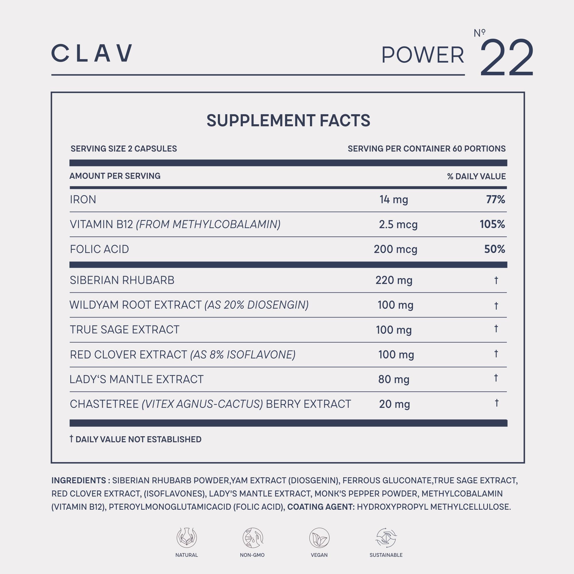 CLAV® Natural Hormone Balance for Women - PMS Relief with Siberian Rhubarb, Wild Yam & Vitex Berry - Vegan Menstrual Regulator Supplement - 120 Capsules CLAV uk supplements