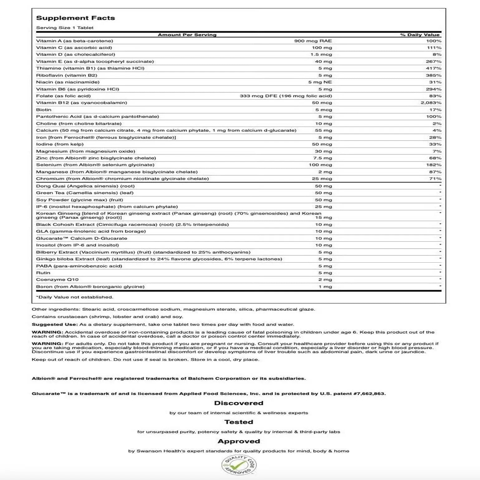 Swanson Multi Women's Prime Multivitamin Multimineral Energy Immune Hormone Balance Wellbeing Health Supplement 90 Tablets (Tabs) Swanson uk supplements