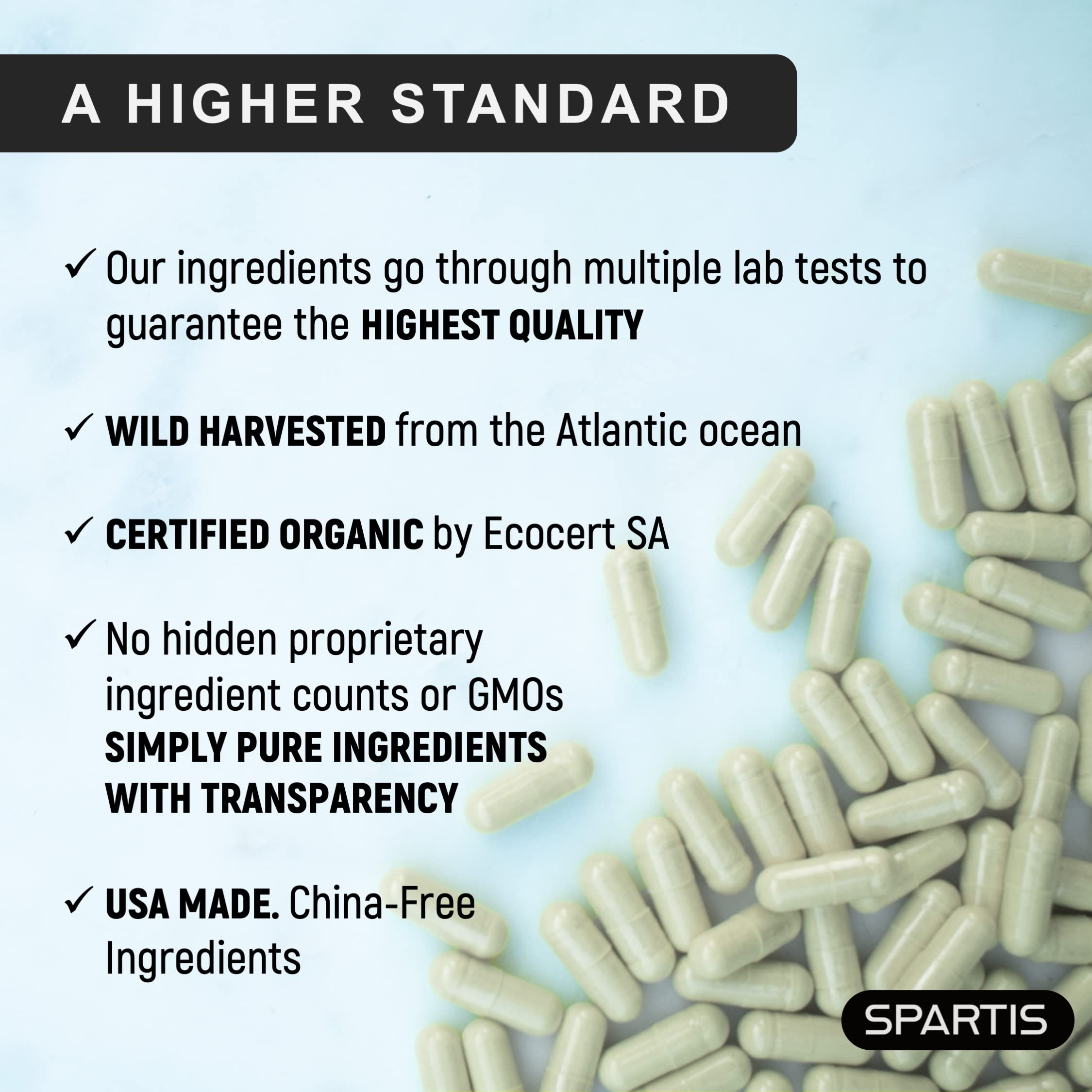 SPARTIS Certified Organic Sea Moss Capsules 2250mg Wildcrafted Irish Sea Moss Burdock Root Bladderwrack Supplement Raw Seamoss Pills & Powder (Pack of 1 at 180-Caps) SPARTIS uk supplements