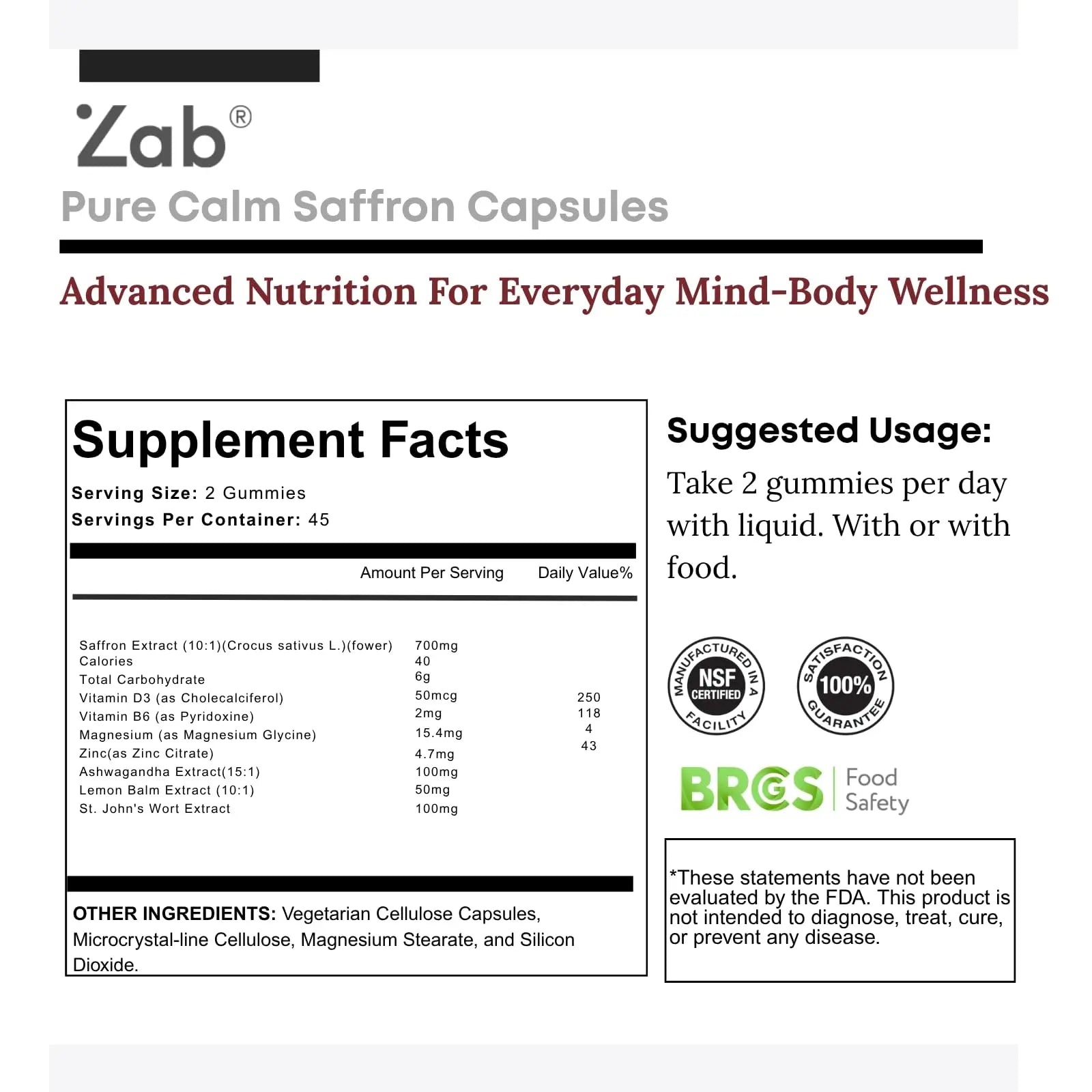 ZAB Saffron Supplements Gummies, Saffron & Rhodiola Rosea Extract Sugar-Free Supplement with Vitamin D3 & B6, Support Mood, Focus ZAB uk supplements