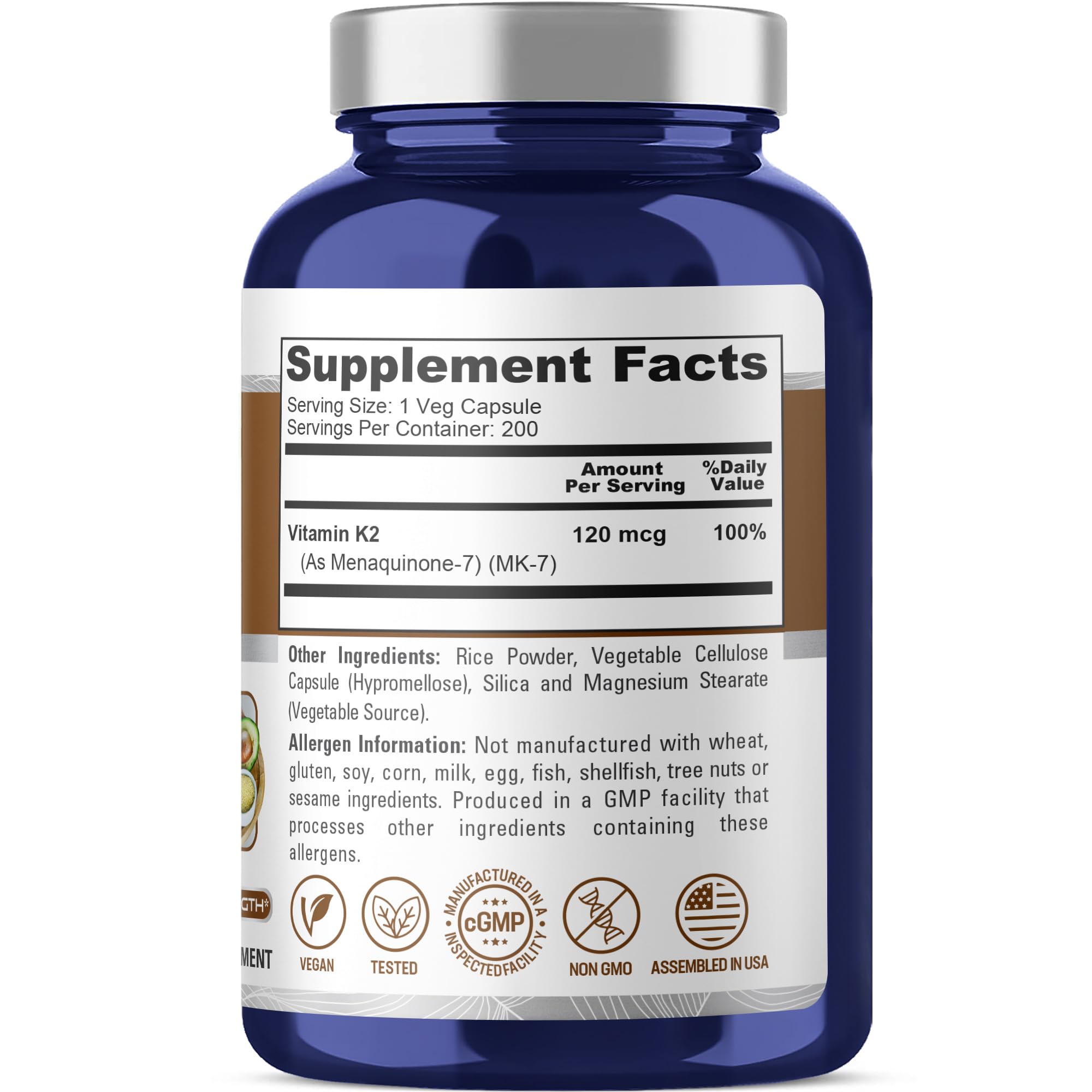 NusaPure Vitamin K2 MK7 120 mcg 200 Veggie Caps (Soy Free, Non-GMO, Vegan) NusaPure uk supplements