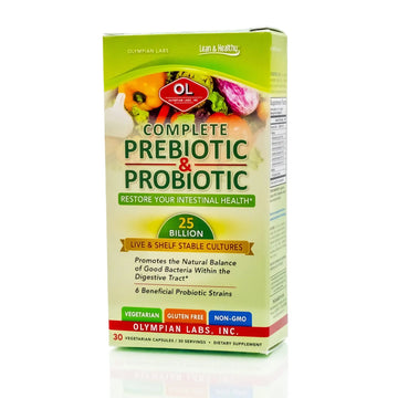 Olympian Labs Complete Prebiotic and Probiotic Supplement - 25 Billion Live Shelf Stable Cultures - 30 Vegetarian Capsules Olympian Labs uk supplements