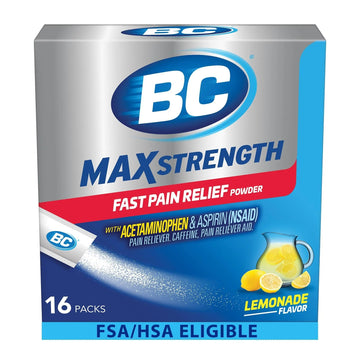 BC Max Strength Headache Relief Powder, Triple-Action Formula with Acetaminophen, Aspirin & Caffeine Eases Aches & Pains, Lemonade Flavor, 16 Count BC uk supplements