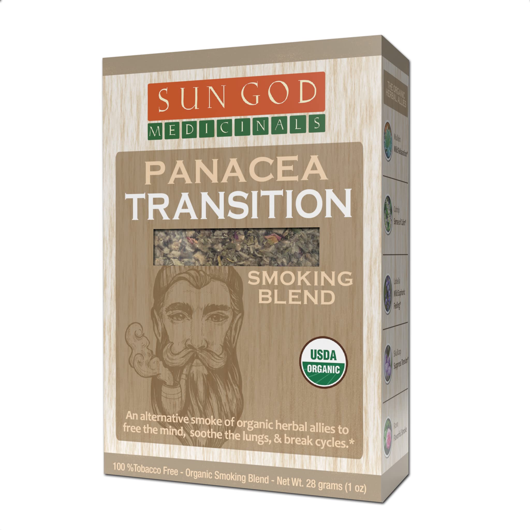 Panacea Transition Natural Herbal| Smoking Blend for Relaxation & Enjoyment | Aromatic Mixture | 1 oz. Sun God Medicinals uk supplements