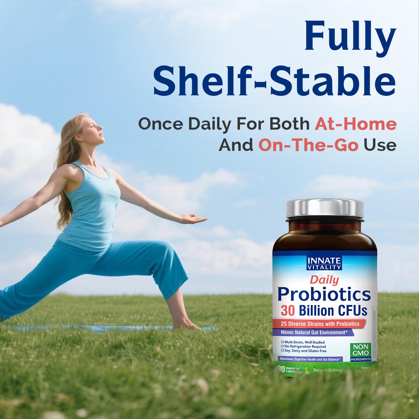 Innate Vitality Daily Probiotics for Women & Men, 30 Billion CFU of 25 Strains, Prebiotics, for Digestive Health Diarrhea Constipation Bloating & Gas Relief, Delayed Release, No Gluten, Vegan, 30 Caps Innate Vitality uk supplements