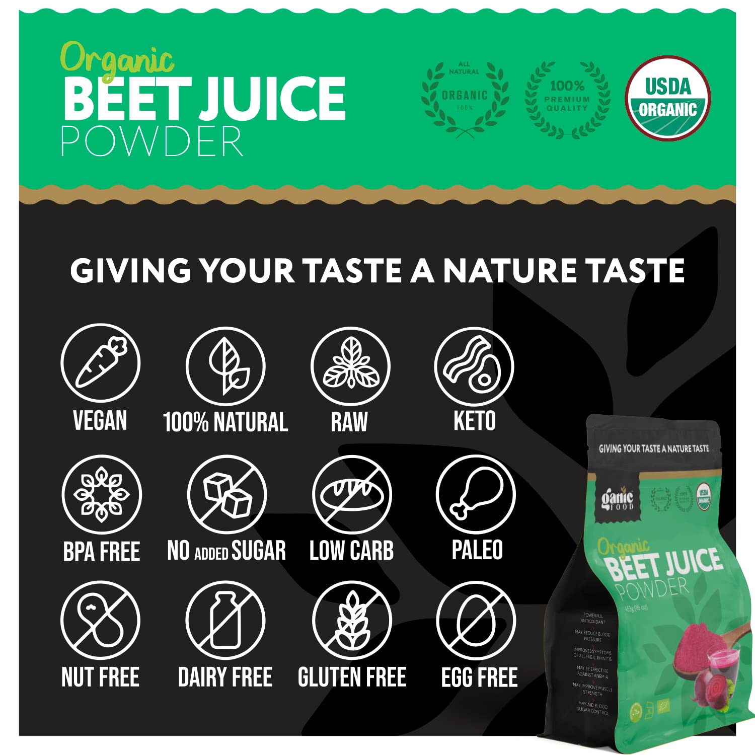Ganic Food Organic Beet Root Juice Powder, 16 Ounces Ganic Food uk supplements