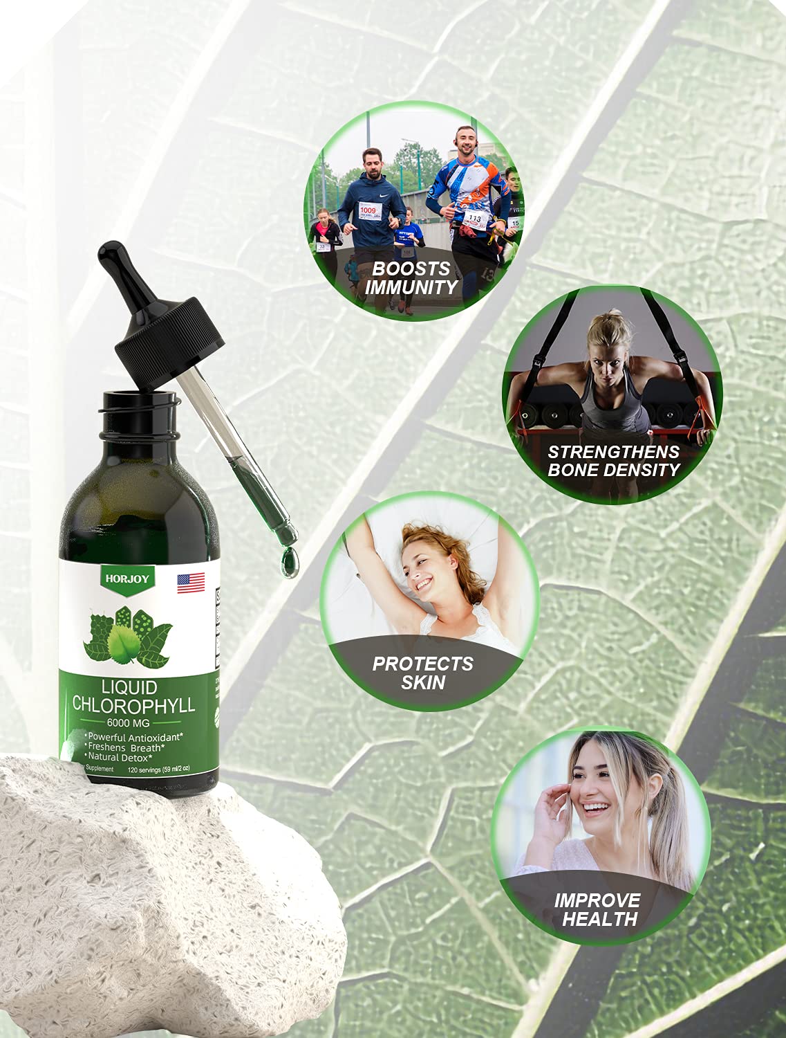 Chlorophyll Liquid Drops - 100% Natural Energy Booster and Immune Support - Internal Horjoy uk supplements