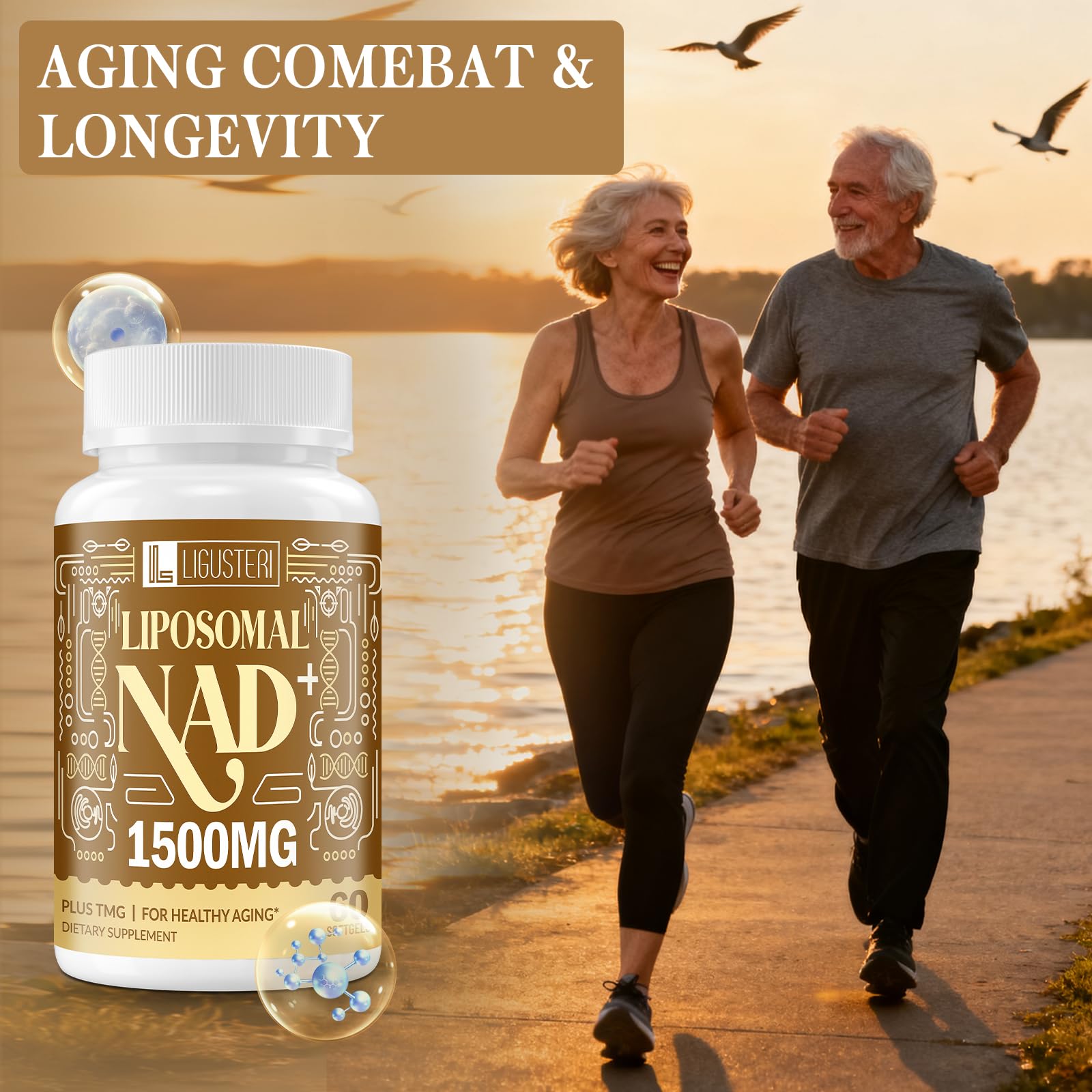 LIGUSTERI 1500 MG Liposomal NAD+, 98%+ Absorption, NAD+ Supplement for Women & Men with TMG, for Aging Defense, Cellular Energy, Heart & Brain Function, Longevity, 120 Softgels LIGUSTERI uk supplements
