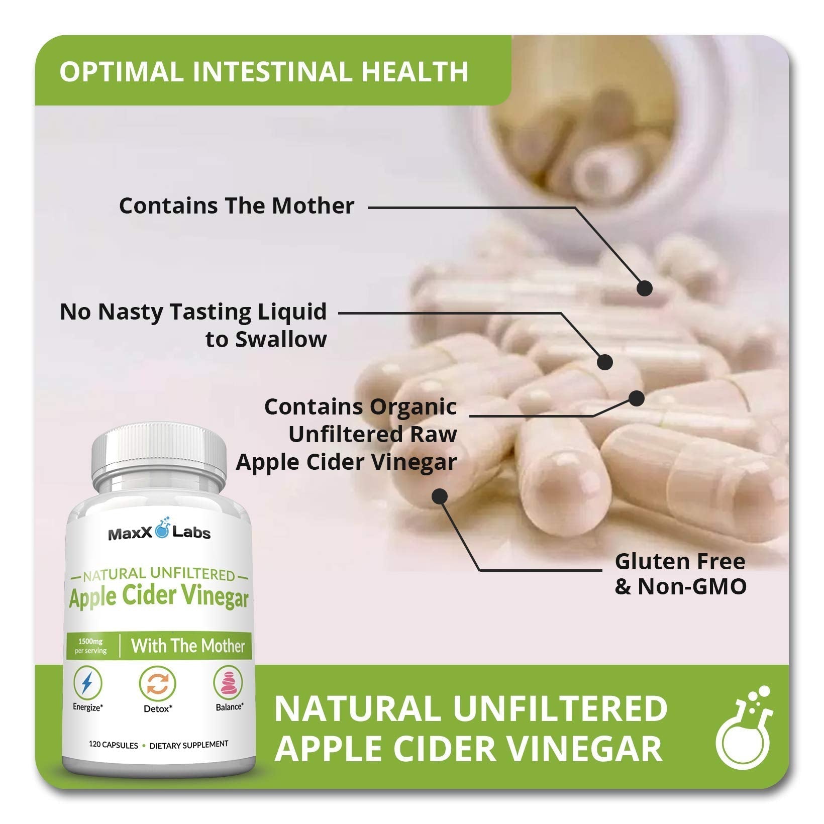 Apple Cider Vinegar Capsules with The Mother - Healthy Keto Diet Supplements MaxX Labs uk supplements