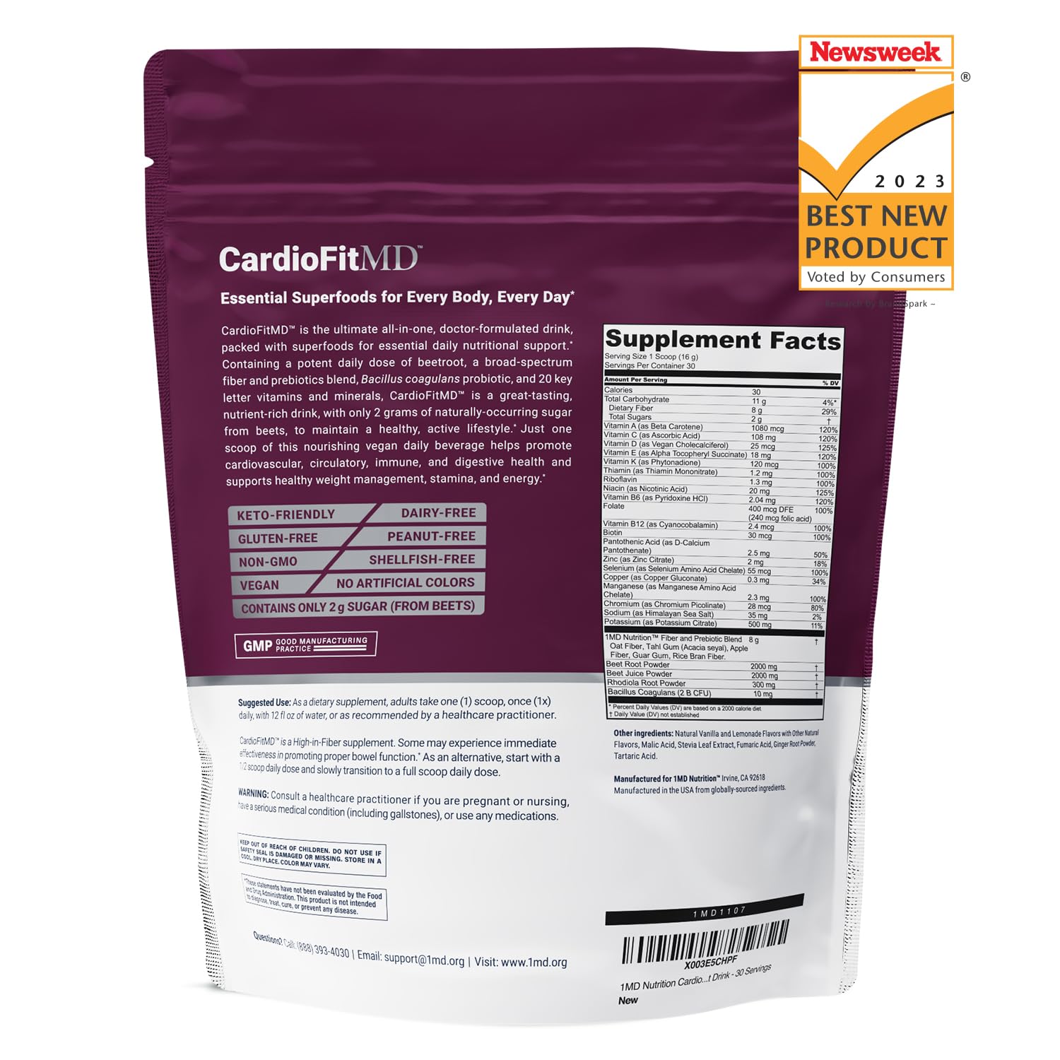 1MD Nutrition CardioFitMD - Vegan Beets Superfood Keto-Friendly Heart Health Powder 1MD Nutrition uk supplements