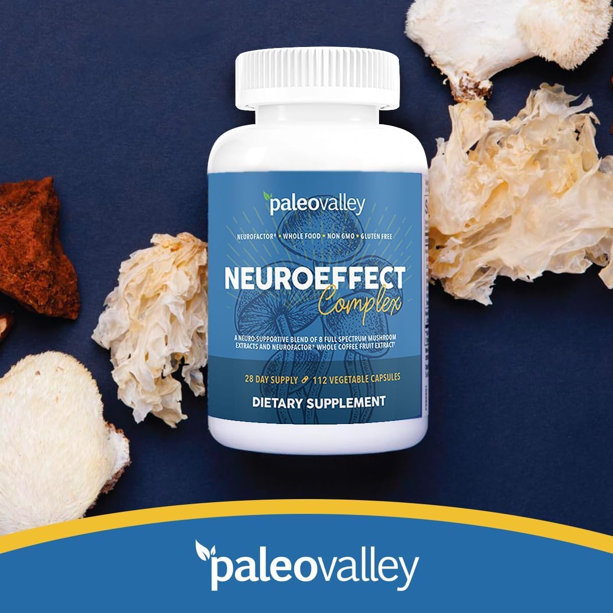 Paleovalley NeuroEffect - Neuro Mushroom Coffee Nutritional Supplement for Focus, Memory, and Energy Support - 28-Day Supply - 8 Full Spectrum Mushroom and Whole Coffee Fruit Extracts Paleovalley uk supplements