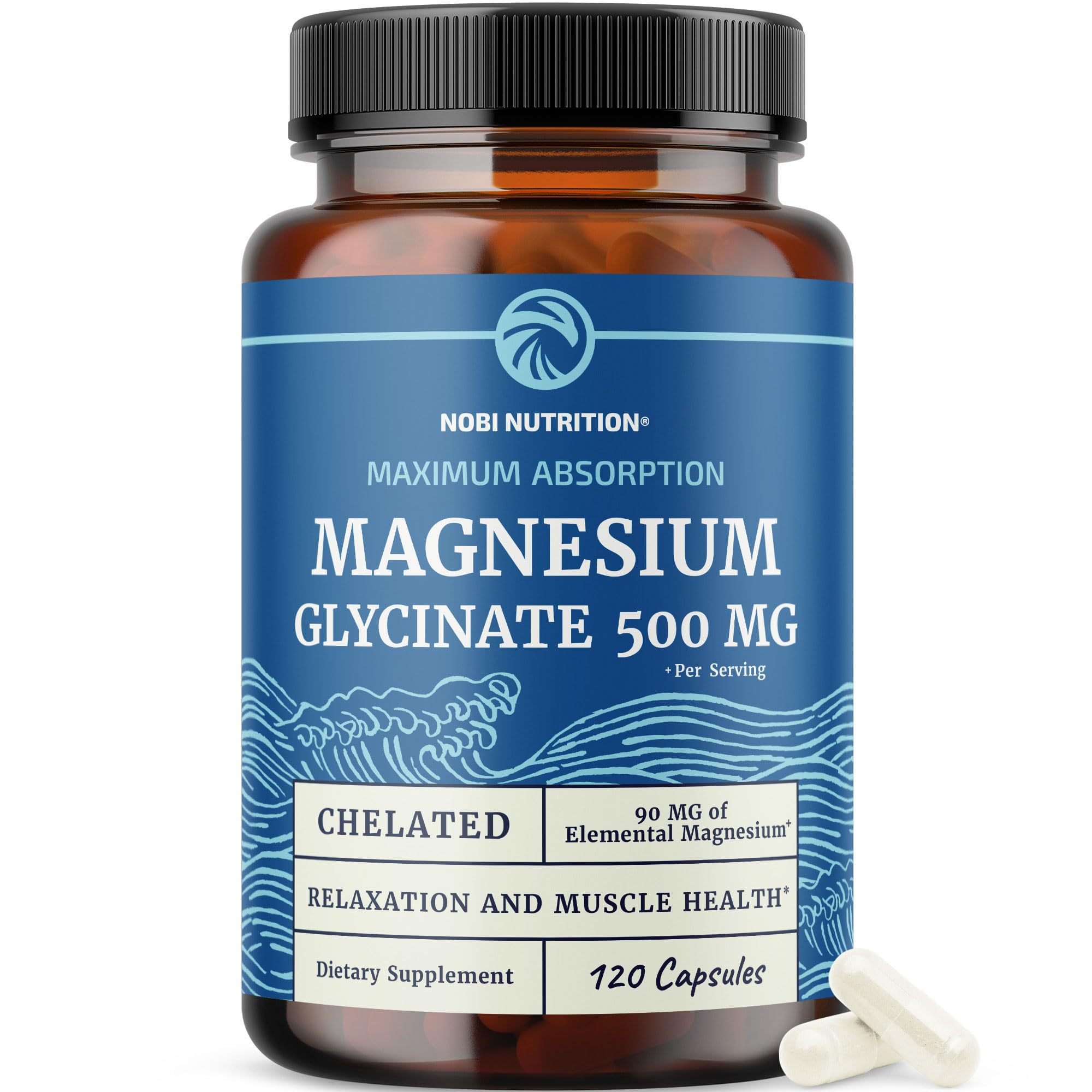 Magnesium Glycinate 500mg | High Absorption | Sleep, Muscle, Bone, Heart Health & Relaxation Support for Women & Men | Chelated Mag Glycinate | Magnesium Supplement | Vegan & Non-GMO | 120 Capsules Nobi Nutrition uk supplements