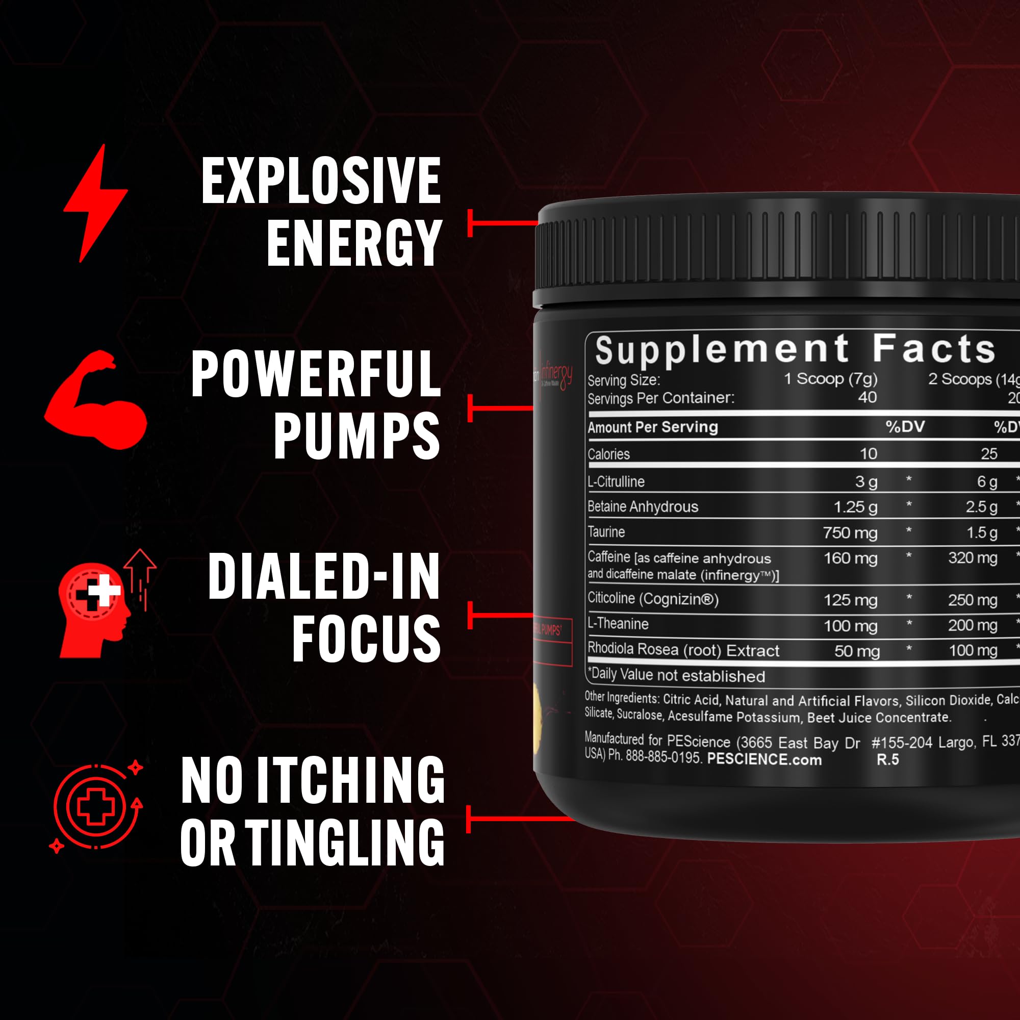 PEScience Prolific Pre Workout Powder for Men & Women with L-Citrulline Nitric Oxide Booster, Energy Powder & Nootropic for Focus – Preworkout Without Beta Alanine – 40 Scoops, Mango Splash PEScience uk supplements