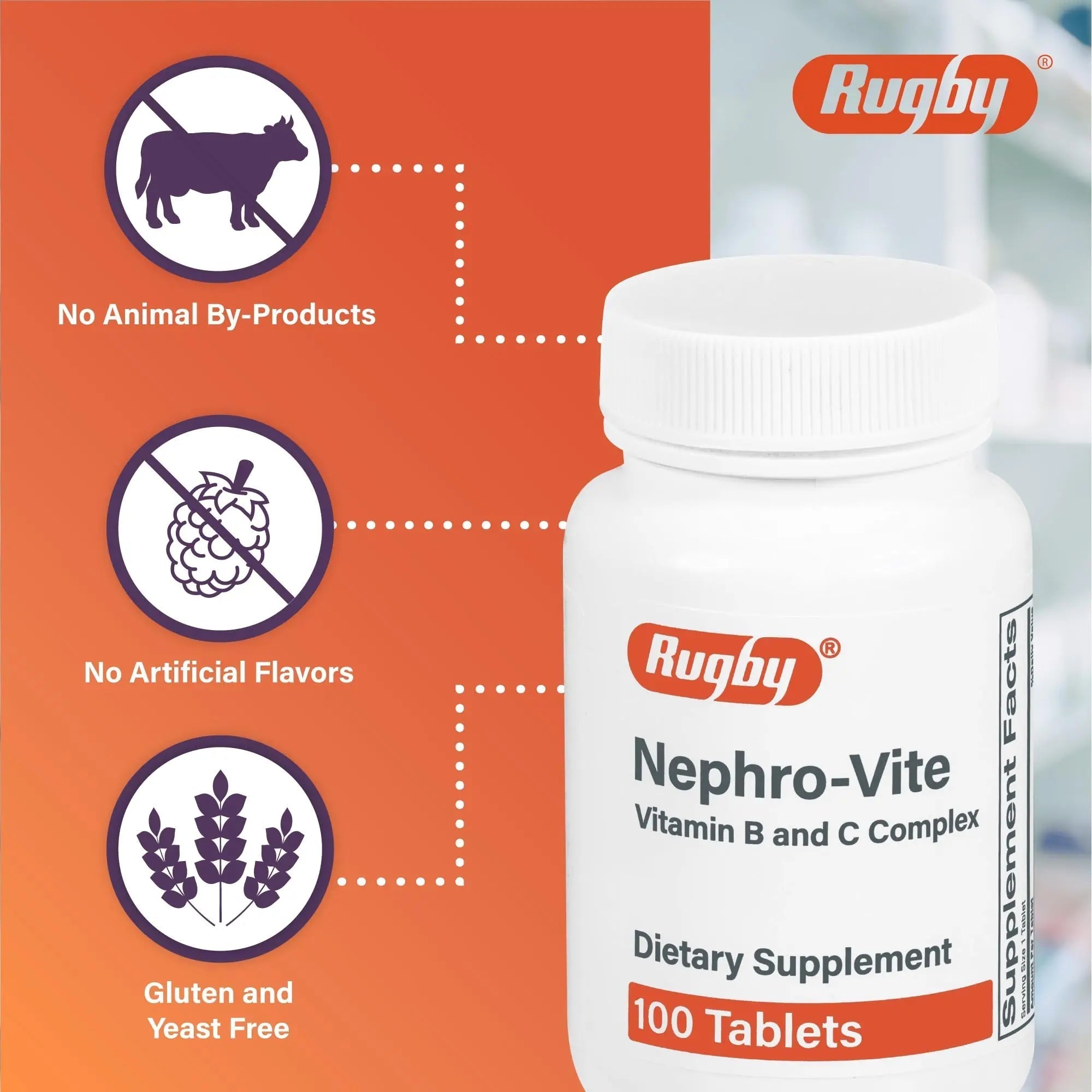 Rugby Nephro-Vite Vitamin B and C Complex Tablets - Dietary Supplement - 100 Count (1 Pack) RUGBY LABORATORIES uk supplements