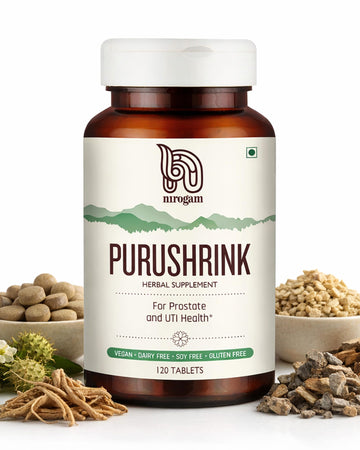 Nirogam Purushrink - BPH Prostate Supplement for Men, Supports Better Sleep & Urinary Health - Natural Ayurvedic Herbal Supplement 120 Tablets - Vegan, Dairy Free, Gluten Free Nirogam uk supplements
