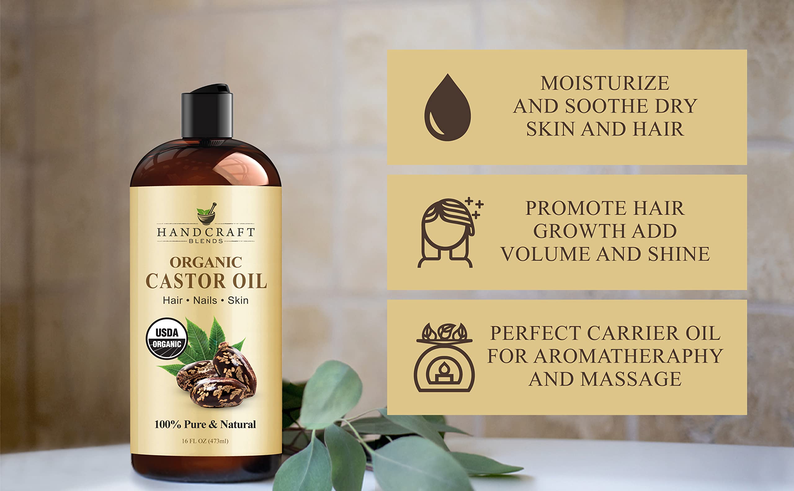 Handcraft Blends Organic Castor Oil for Hair Growth, Eyelashes and Eyebrows - 100% Pure Handcraft Blends uk supplements