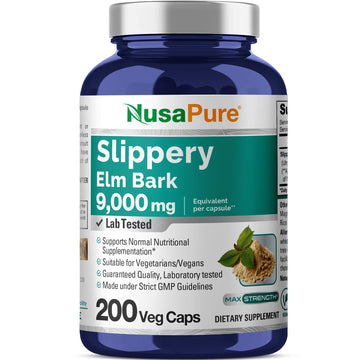 NusaPure Slippery Elm Bark 20:1 Extract, 450 mg Equivalent to 9,000mg 200 Veggie Capsules (Non-GMO, Vegan) NusaPure uk supplements