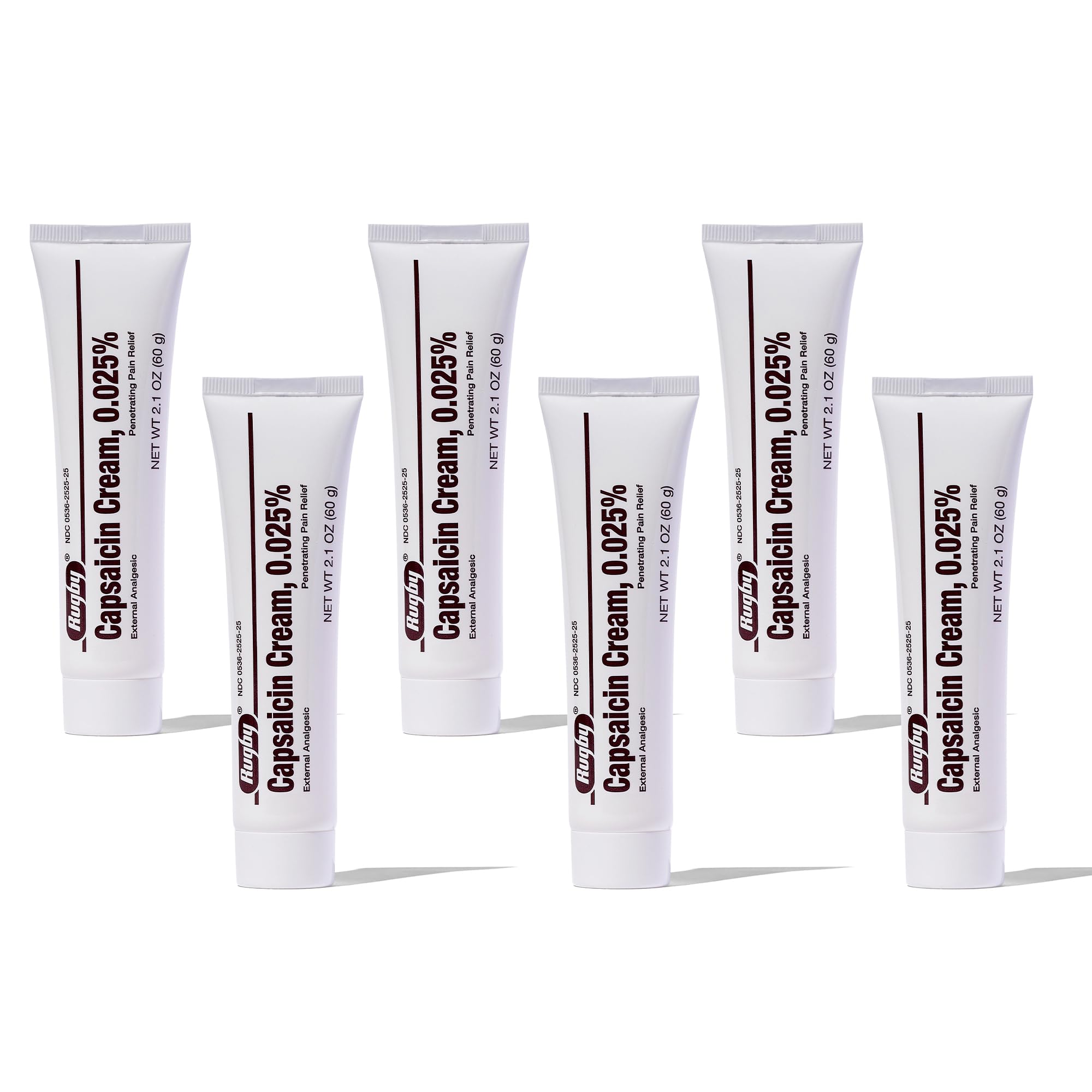 Rugby Capsaicin 0.025% Cream for Penetrating Pain Relief - 2.1 Oz (60g) (6 Pack) RUGBY LABORATORIES uk supplements