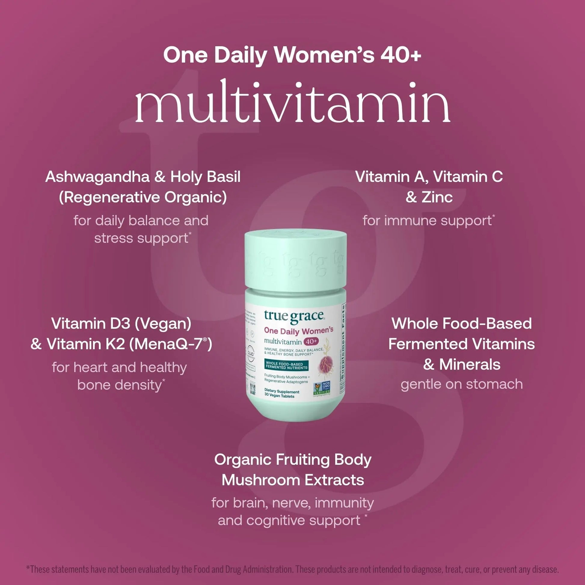 True Grace One Daily Women’s Multivitamin 40+ Fermented Minerals, Organic Adaptogens & Mushrooms Energy, Immune, Bone Support True Grace uk supplements
