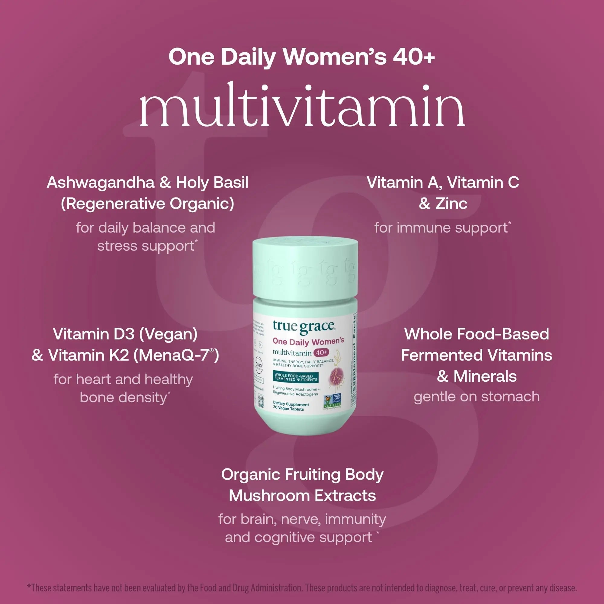 True Grace One Daily Women’s Multivitamin 40+ Fermented Minerals, Organic Adaptogens & Mushrooms Energy, Immune, Bone Support True Grace uk supplements