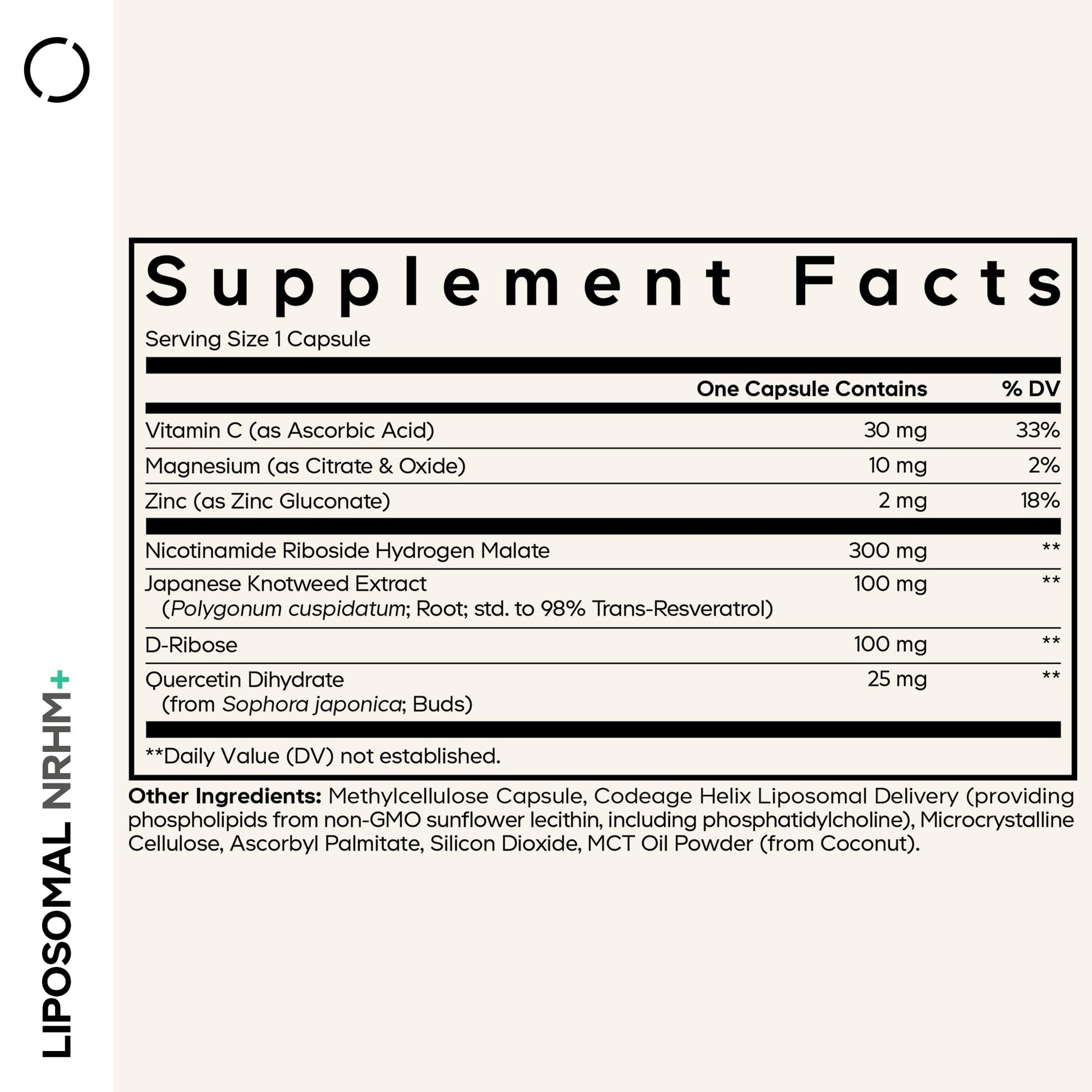 Codeage Liposomal NRHM+ Supplement - NRH Hydrogen Malate 300 mg, Resveratrol, D-Ribose & Quercetin - Vitamin C, Magnesium & Zinc - Liposomal Delivery - Non-GMO - 60 Capsules Codeage uk supplements