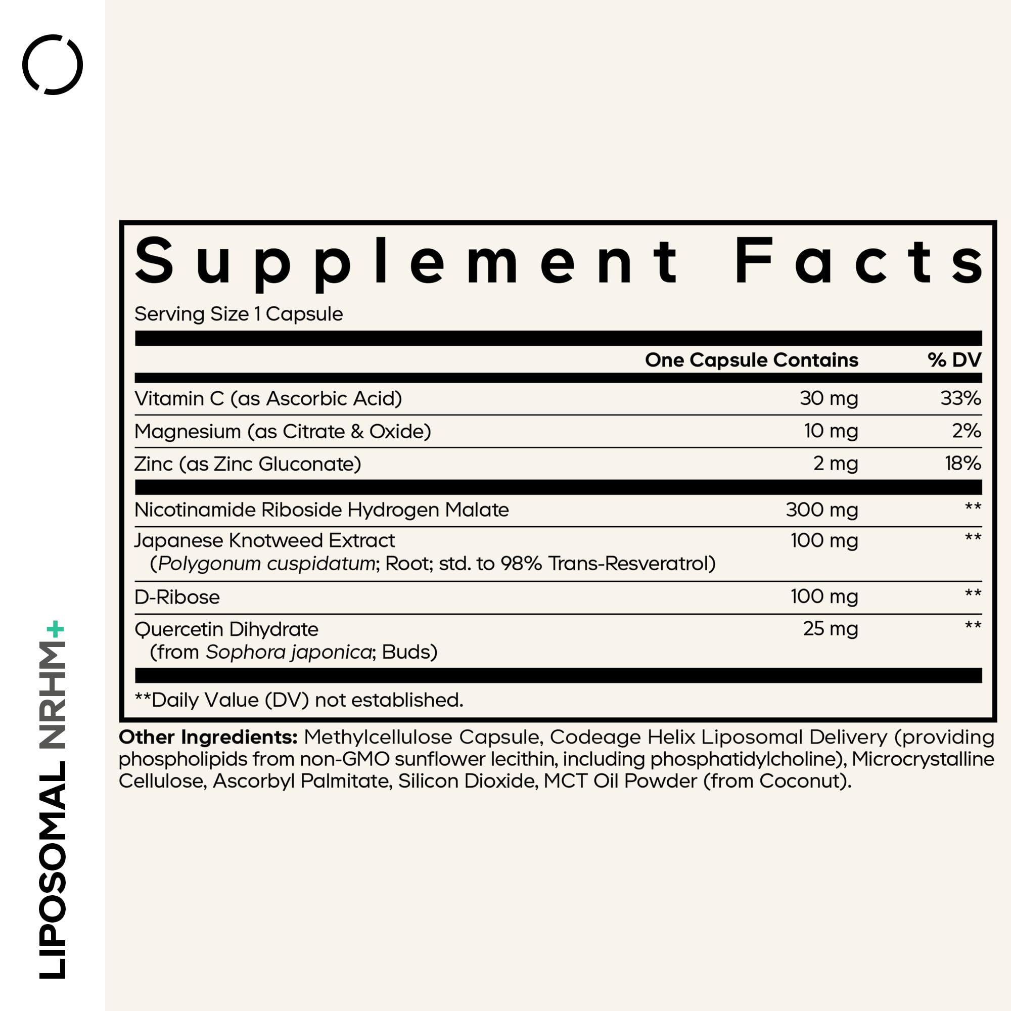 Codeage Liposomal NRHM+ Supplement - NRH Hydrogen Malate 300 mg, Resveratrol, D-Ribose & Quercetin - Vitamin C, Magnesium & Zinc - Liposomal Delivery - Non-GMO - 60 Capsules Codeage uk supplements