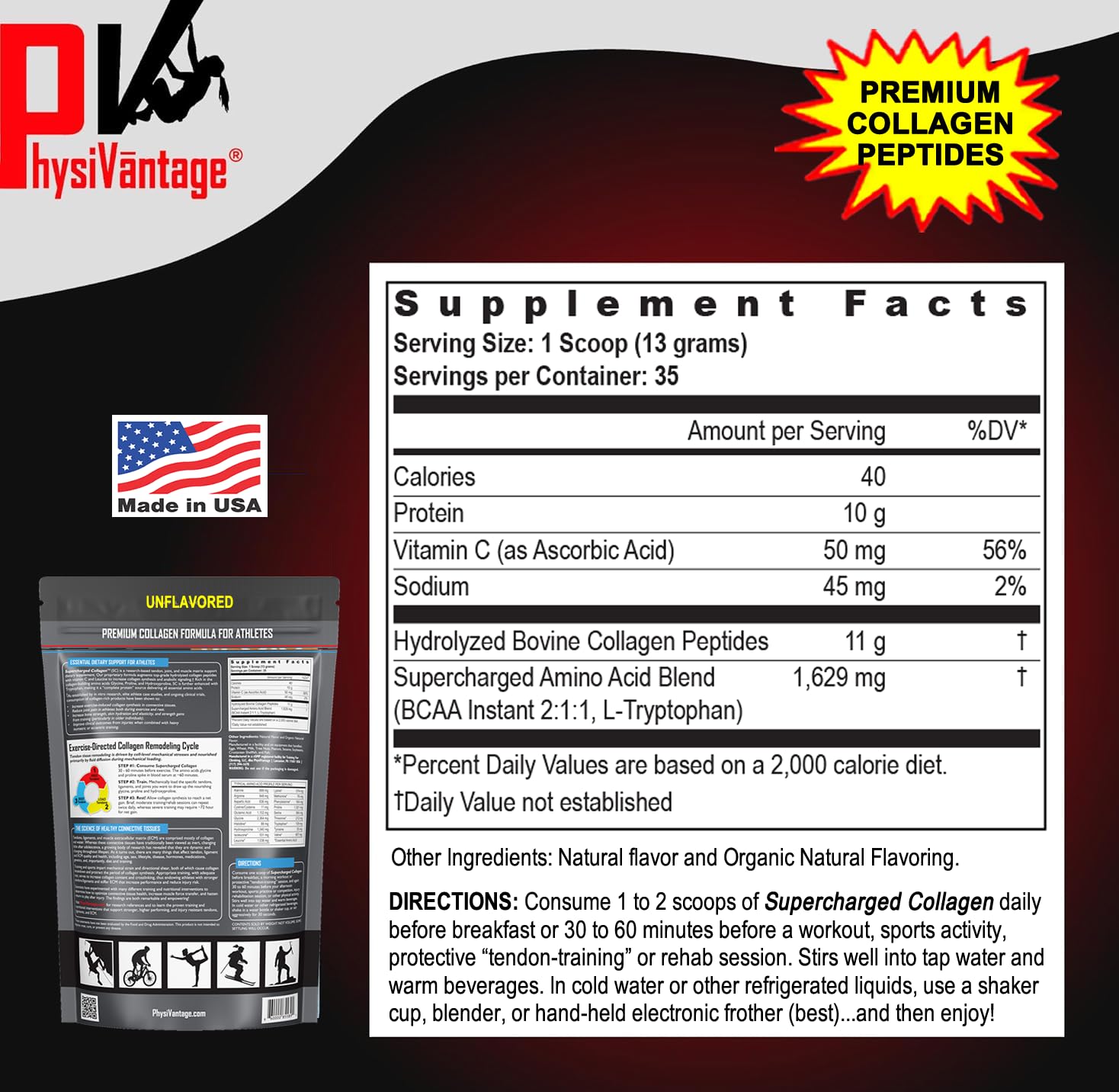 PhysiVantage Supercharged Collagen Peptides Powder - Hydrolyzed Collagen for Joint, Tendon, Ligament, & Skin Health Support - Peach Mango, Keto, Paleo, 16oz | Enhanced with Vitamin C, BCAAs, Grass-Fed PhysiVantage uk supplements
