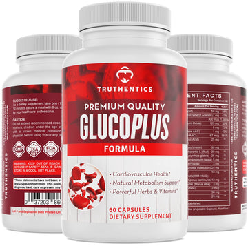 TRUTHENTICS GlucoPlus - 20 Herbs, Vitamins & Minerals with Cinnamon, Chromium, Vanadium, Bitter Melon, Alpha Lipoic Acid, Magnesium - Gluten Free, Non-GMO - 60 Capsules TRUTHENTICS uk supplements
